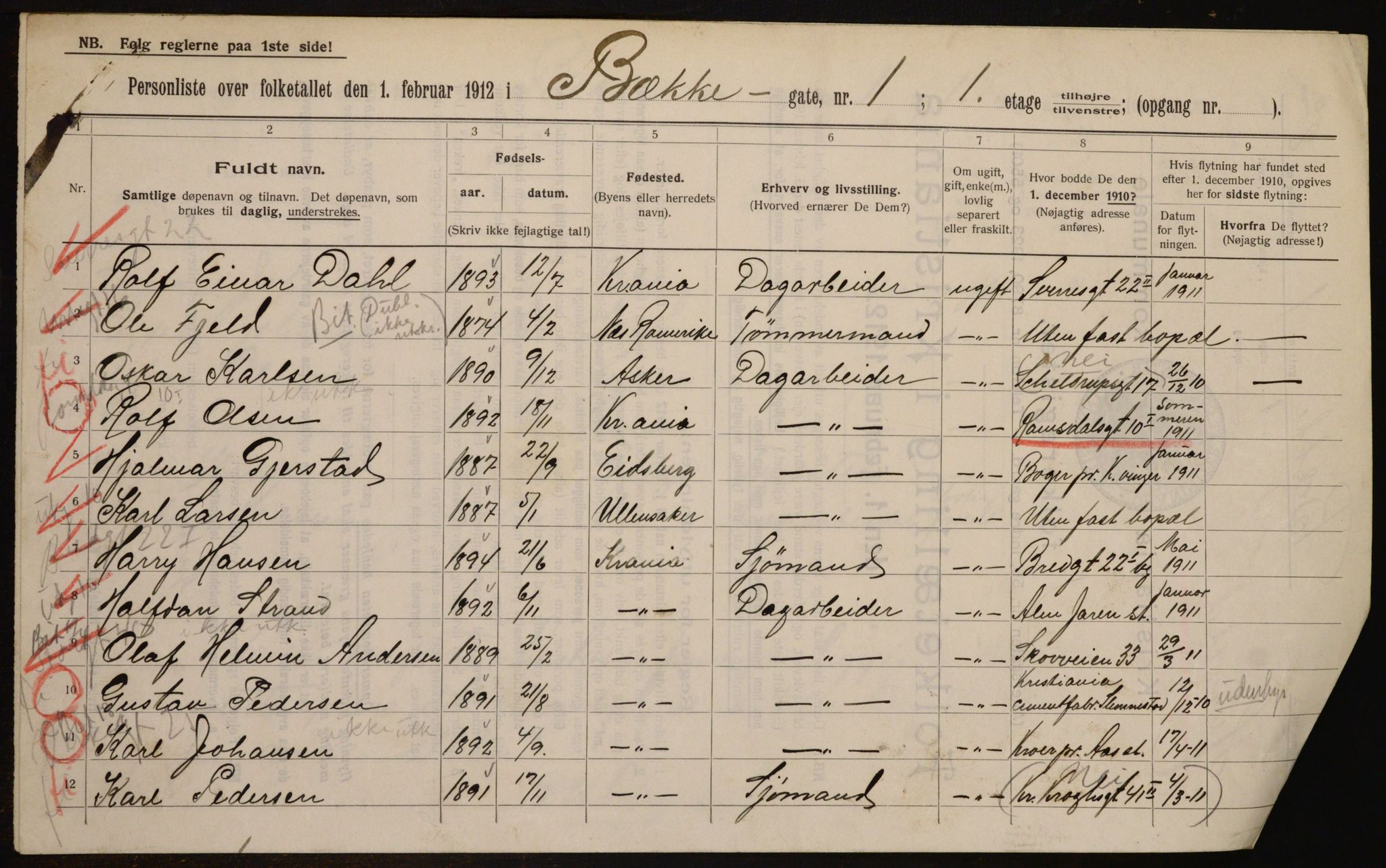 OBA, Municipal Census 1912 for Kristiania, 1912, p. 3381