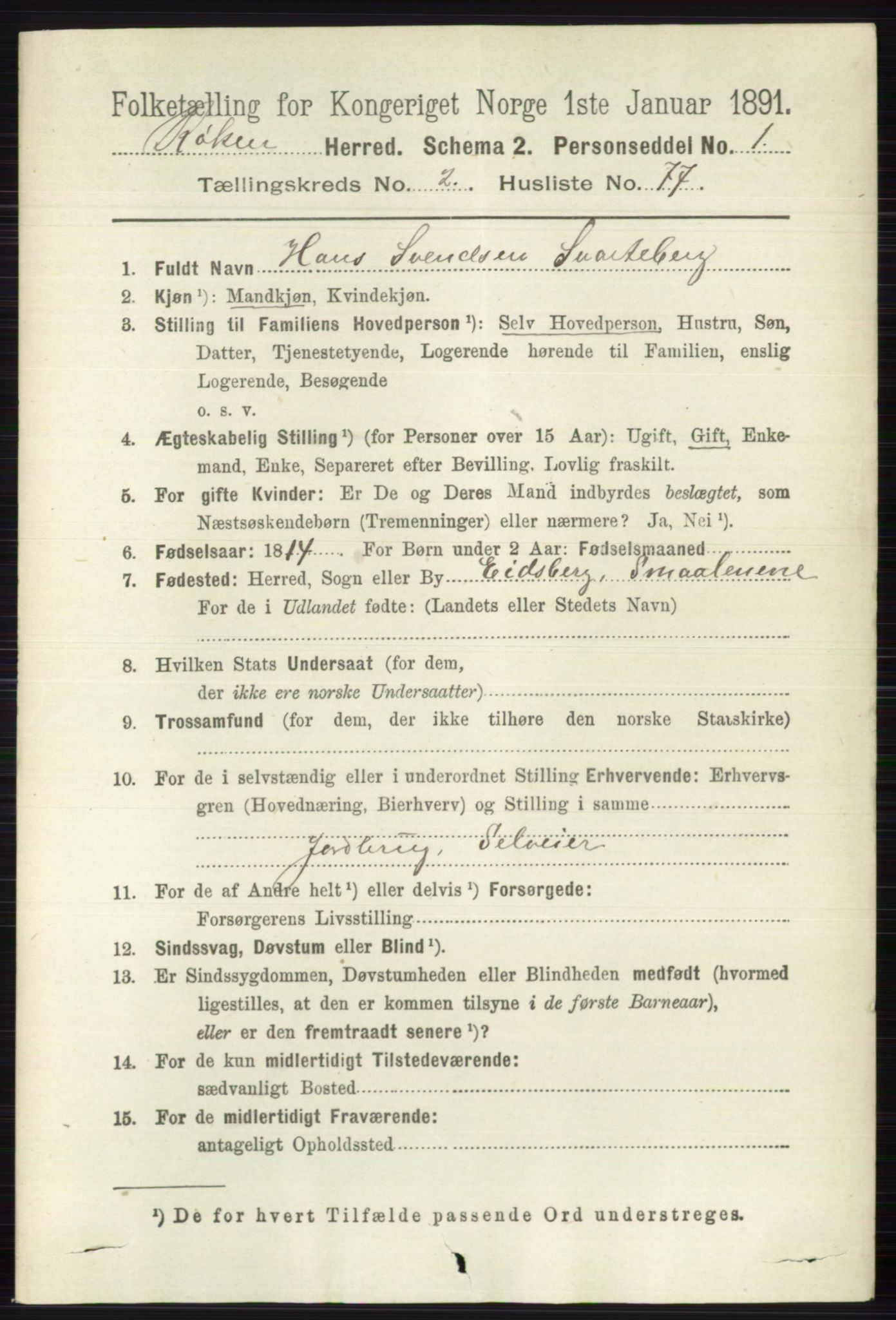 RA, 1891 census for 0627 Røyken, 1891, p. 1104