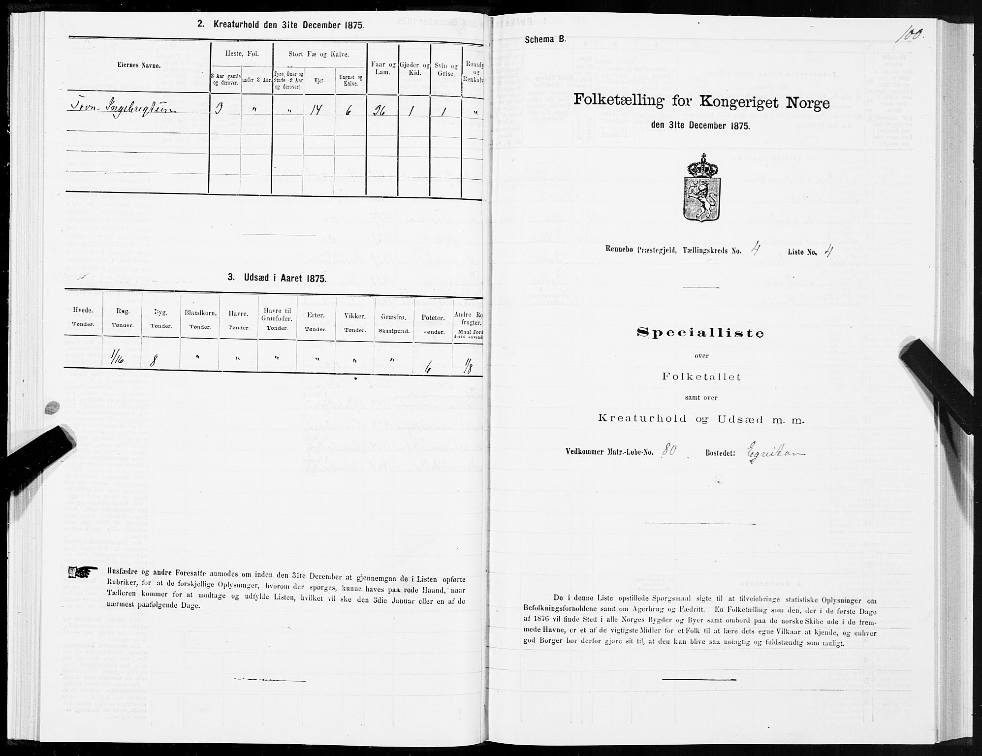 SAT, 1875 census for 1635P Rennebu, 1875, p. 2100