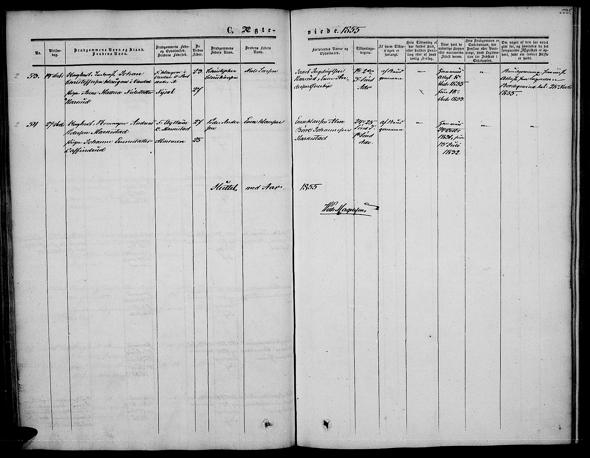 Vestre Toten prestekontor, SAH/PREST-108/H/Ha/Haa/L0005: Parish register (official) no. 5, 1850-1855, p. 235