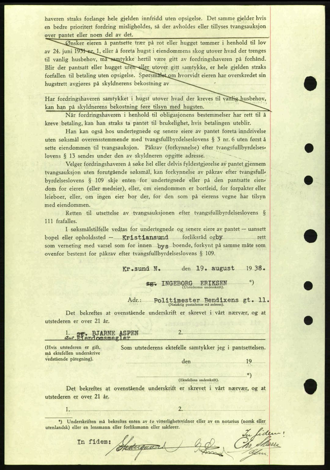 Kristiansund byfogd, SAT/A-4587/A/27: Mortgage book no. 31, 1938-1939, Diary no: : 681/1938
