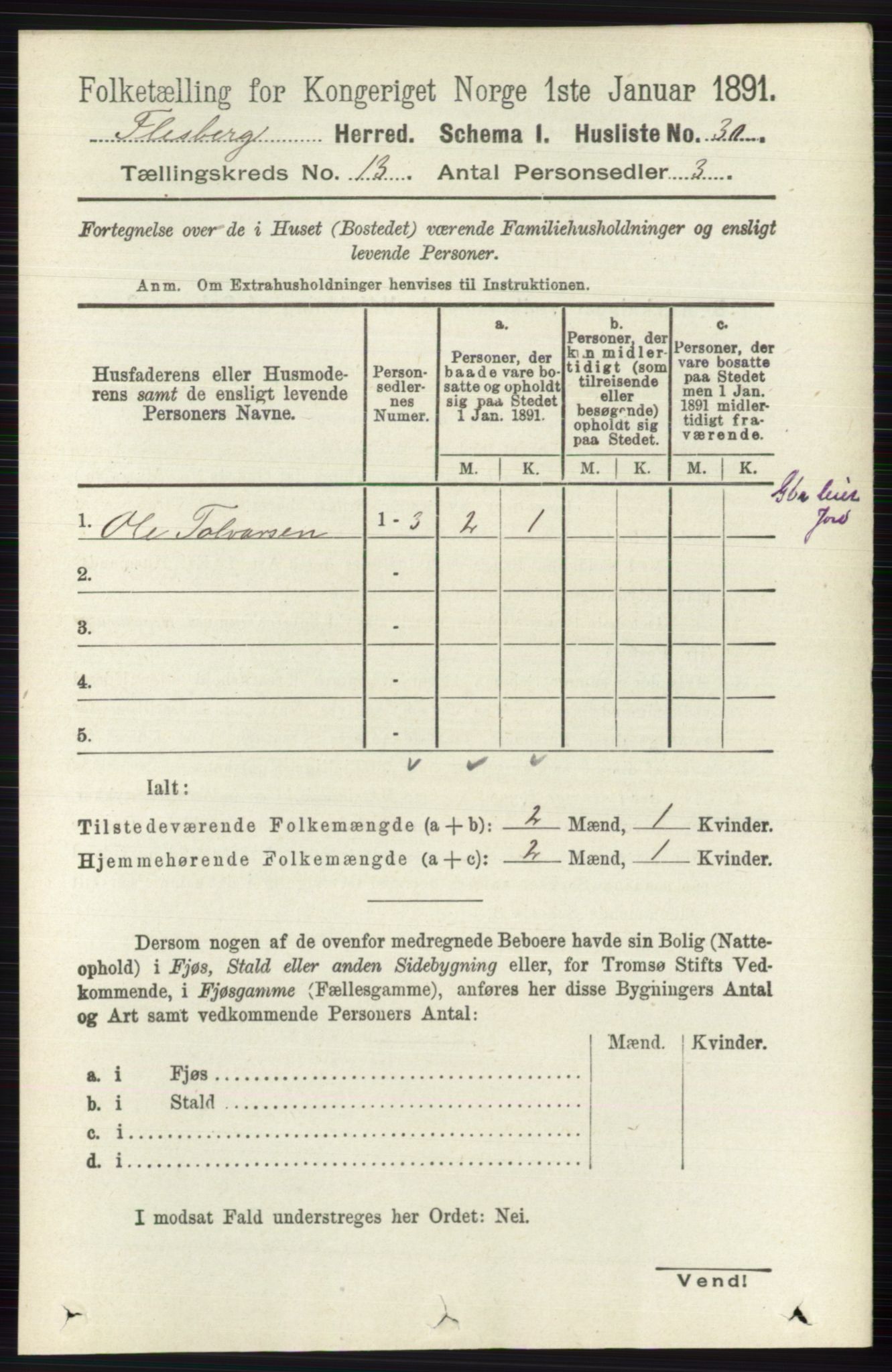 RA, 1891 census for 0631 Flesberg, 1891, p. 2214