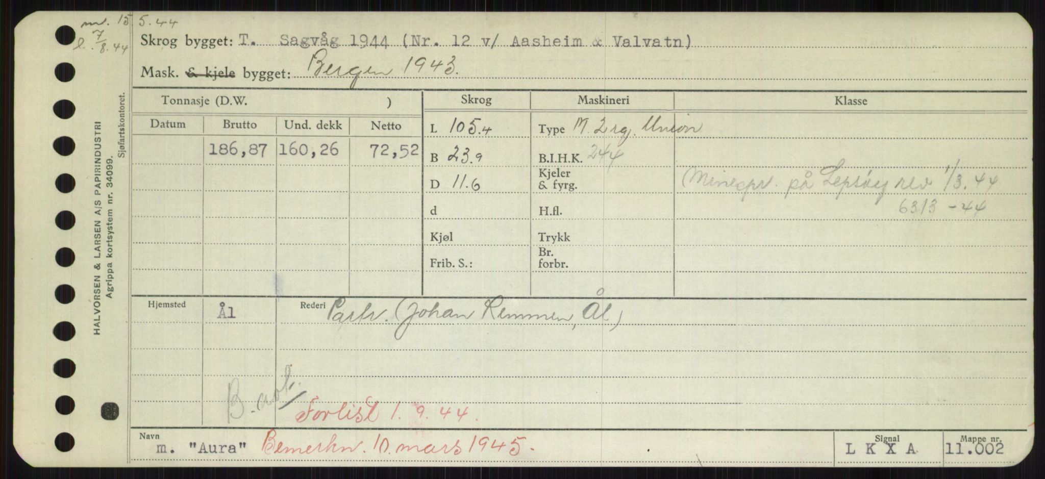 Sjøfartsdirektoratet med forløpere, Skipsmålingen, RA/S-1627/H/Hd/L0002: Fartøy, Apa-Axe, p. 445