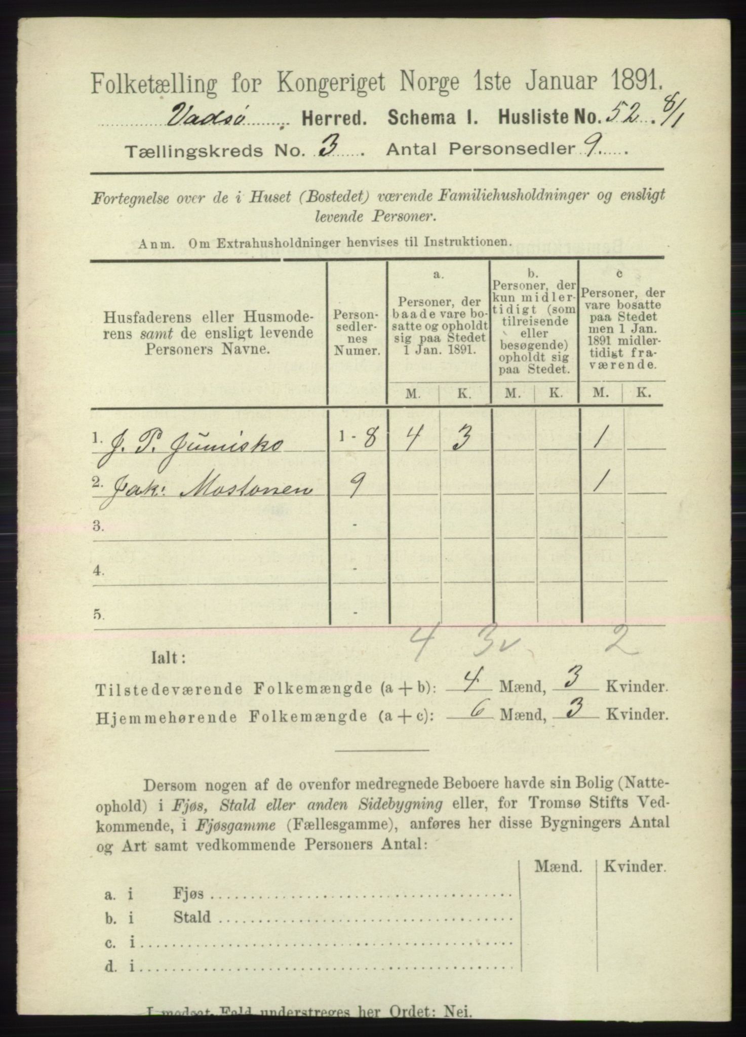 RA, 1891 census for 2029 Vadsø, 1891, p. 821