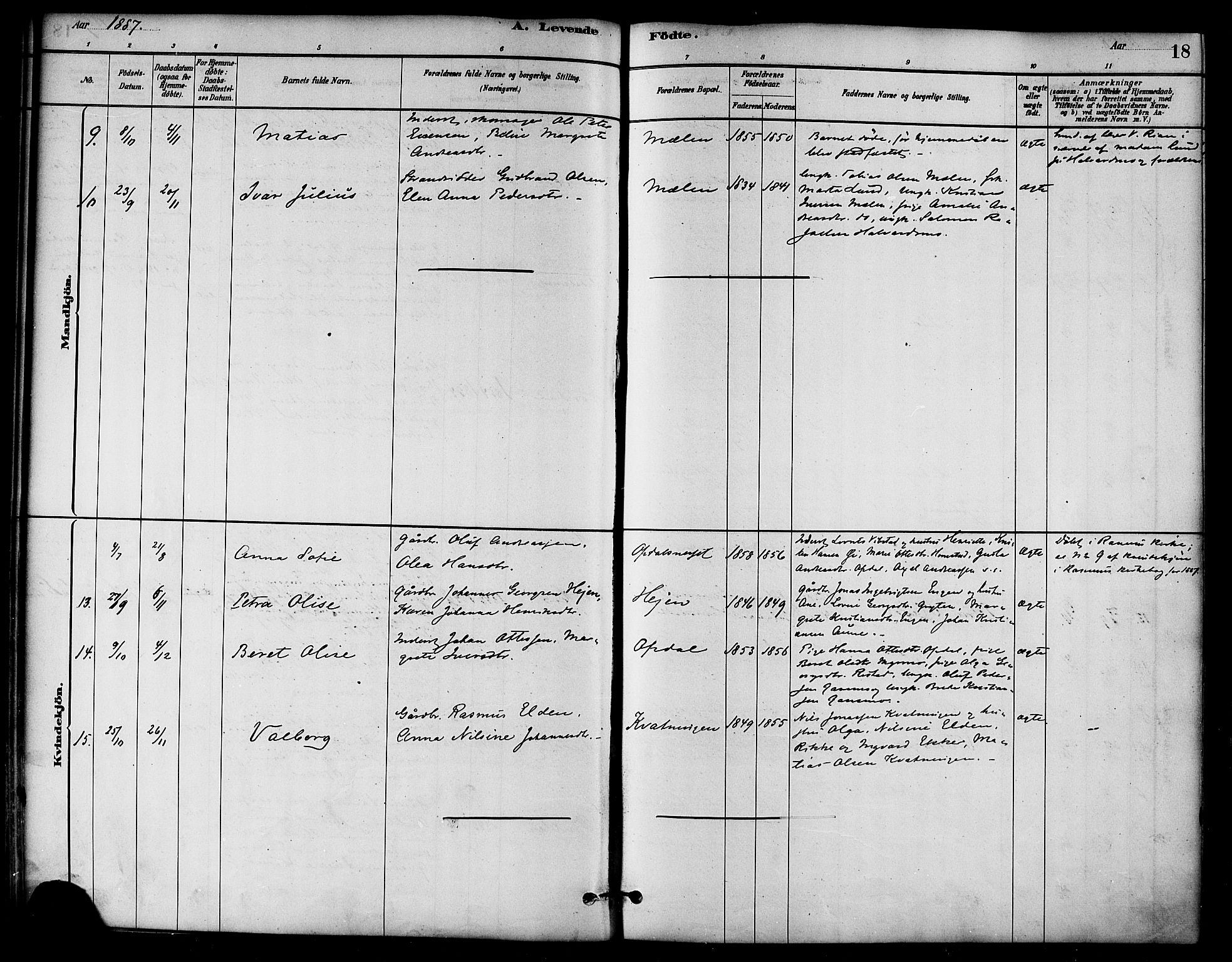 Ministerialprotokoller, klokkerbøker og fødselsregistre - Nord-Trøndelag, SAT/A-1458/766/L0563: Parish register (official) no. 767A01, 1881-1899, p. 18