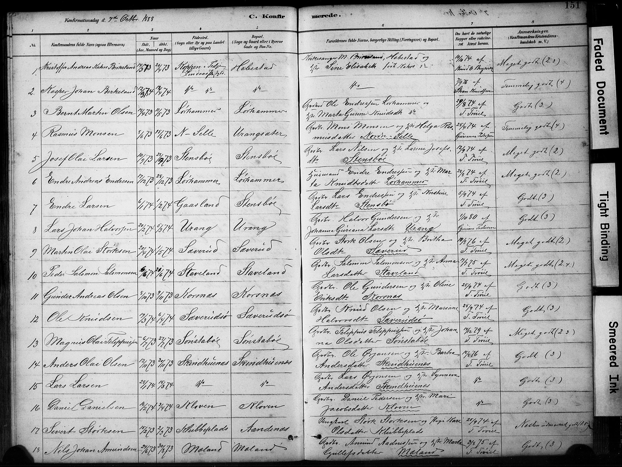 Finnås sokneprestembete, SAB/A-99925/H/Ha/Hab/Habb/L0003: Parish register (copy) no. B 3, 1882-1897, p. 151