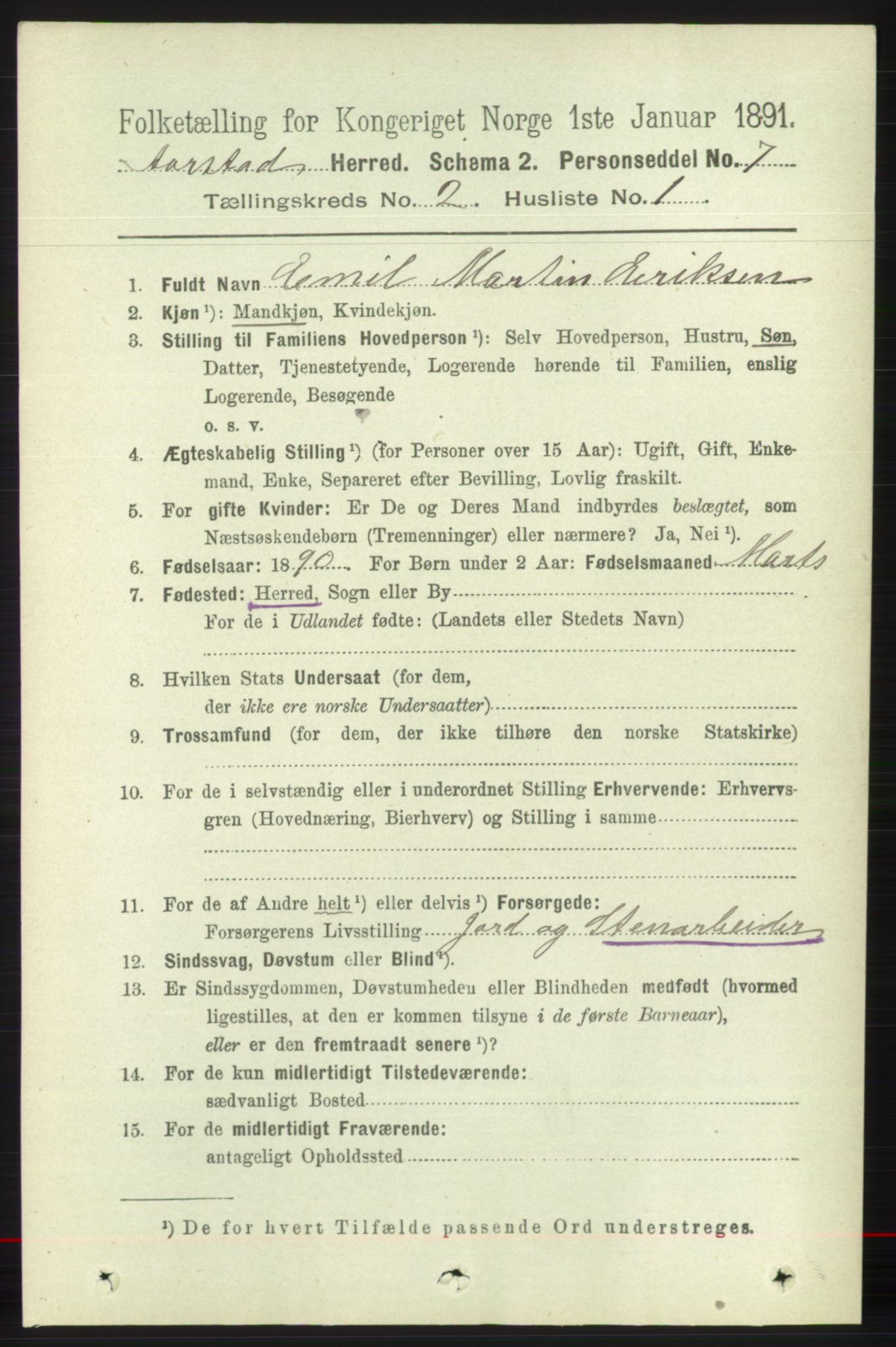 SAB, 1891 Census for 1280 Årstad, 1891, p. 1113