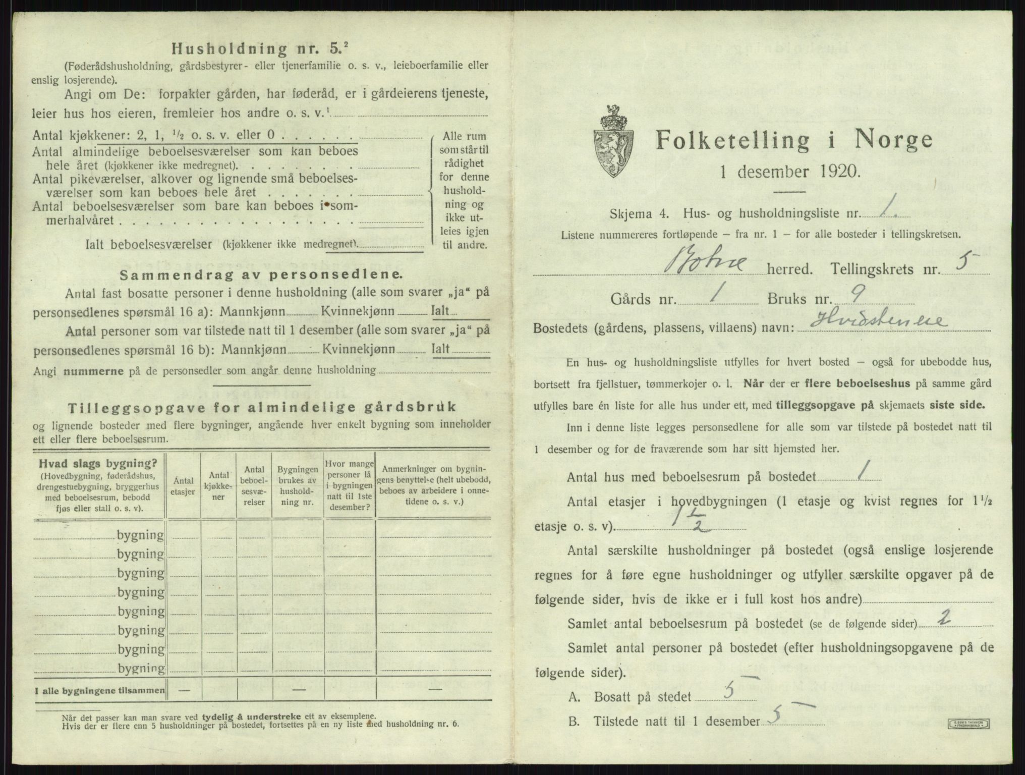 SAKO, 1920 census for Botne, 1920, p. 585