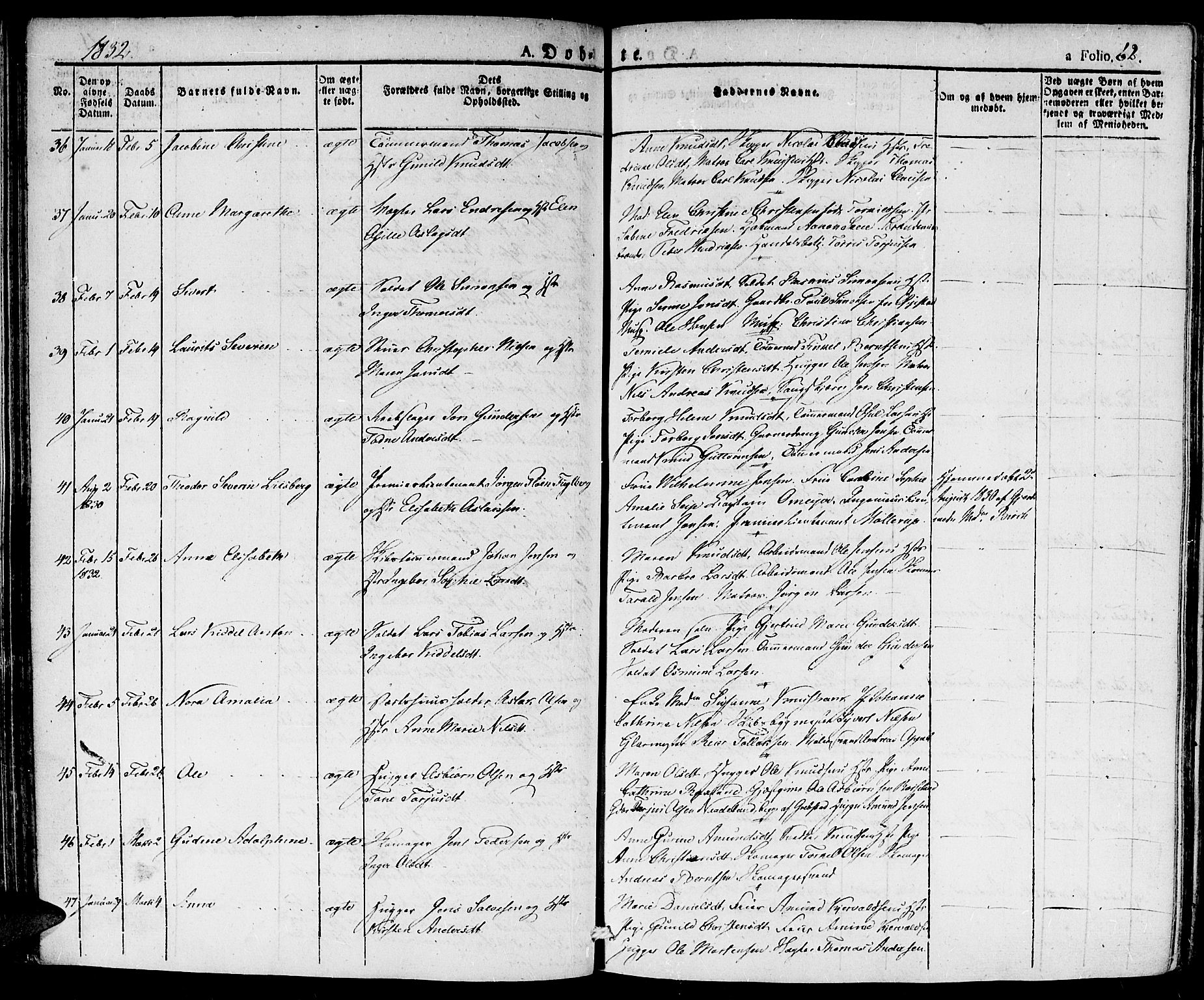 Kristiansand domprosti, AV/SAK-1112-0006/F/Fa/L0011: Parish register (official) no. A 11, 1827-1841, p. 62