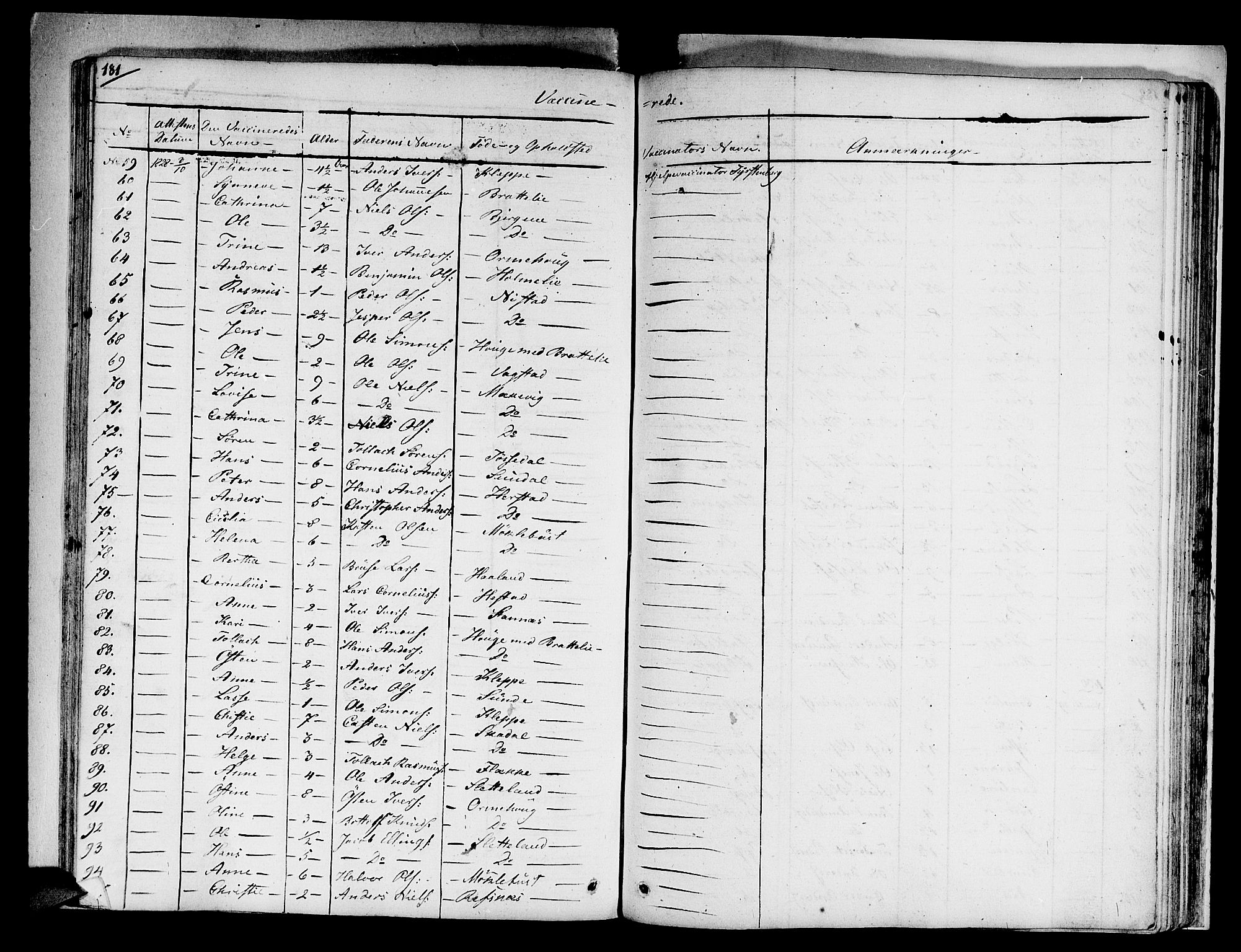 Fjaler sokneprestembete, AV/SAB-A-79801/H/Haa/Haaa/L0005: Parish register (official) no. A 5, 1821-1835, p. 181