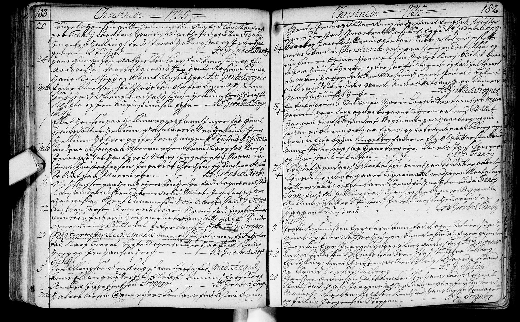 Lier kirkebøker, AV/SAKO-A-230/F/Fa/L0003: Parish register (official) no. I 3, 1727-1748, p. 183-184