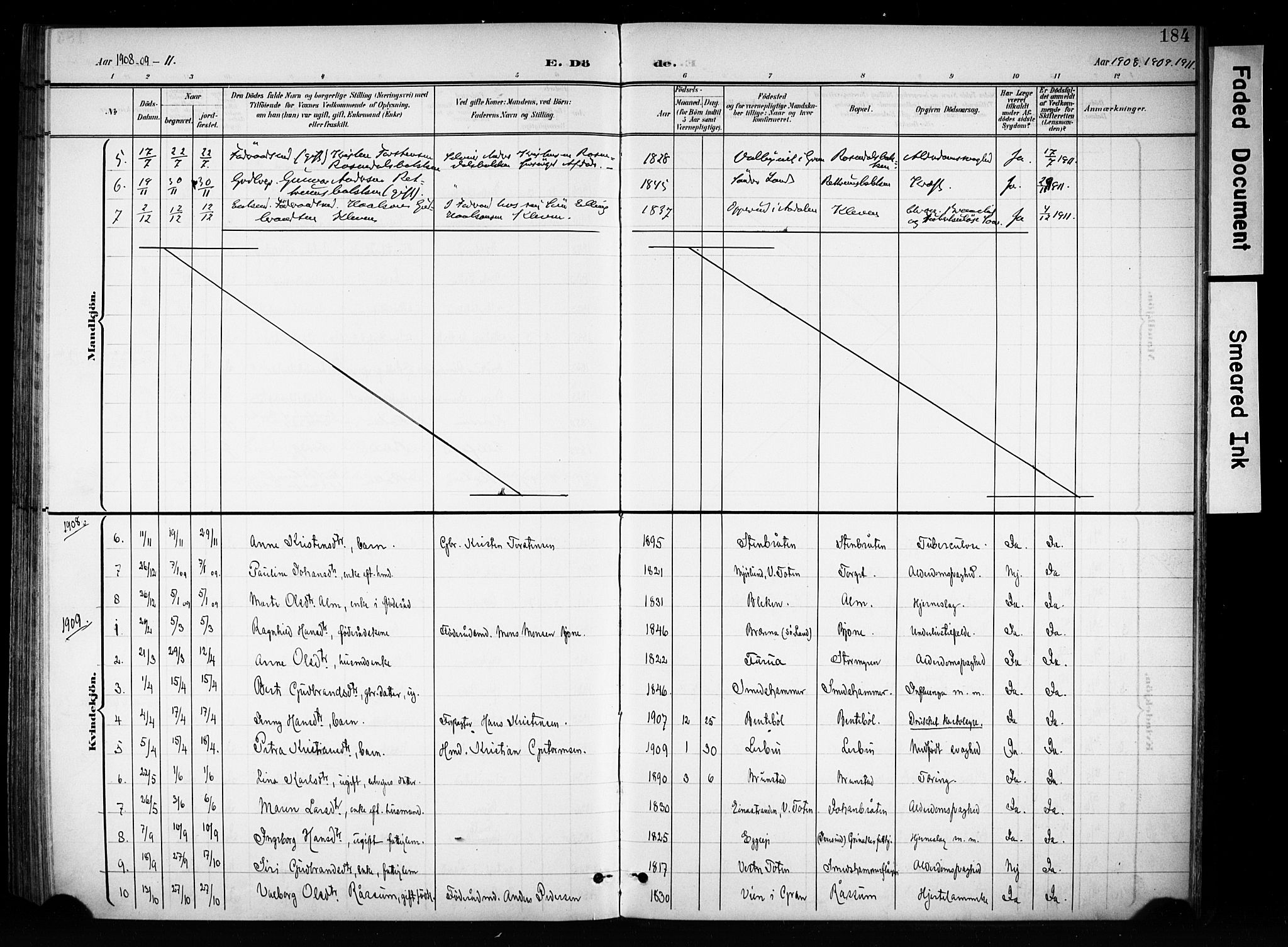 Brandbu prestekontor, AV/SAH-PREST-114/H/Ha/Haa/L0001: Parish register (official) no. 1, 1900-1912, p. 184