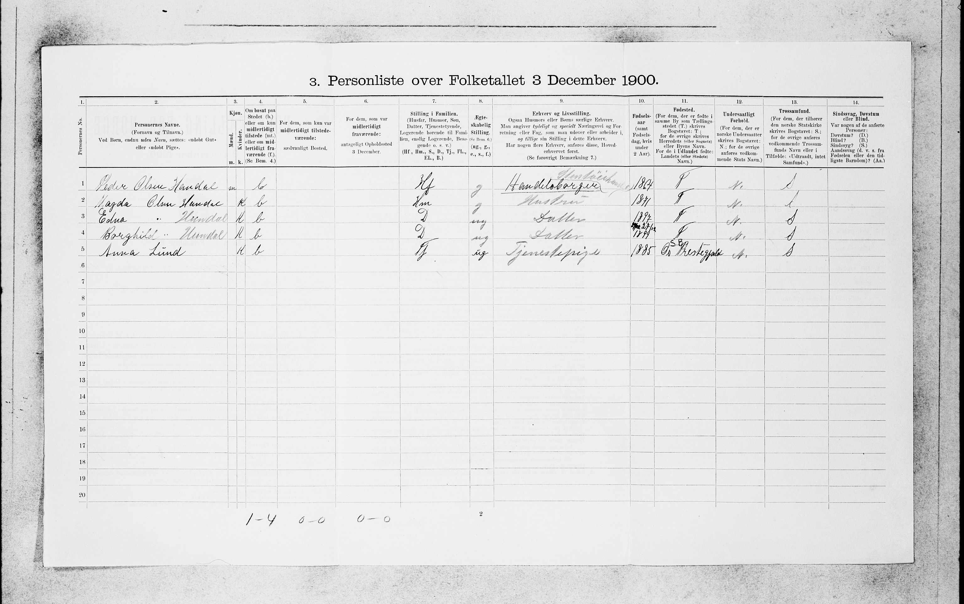 SAB, 1900 census for Bergen, 1900, p. 7607