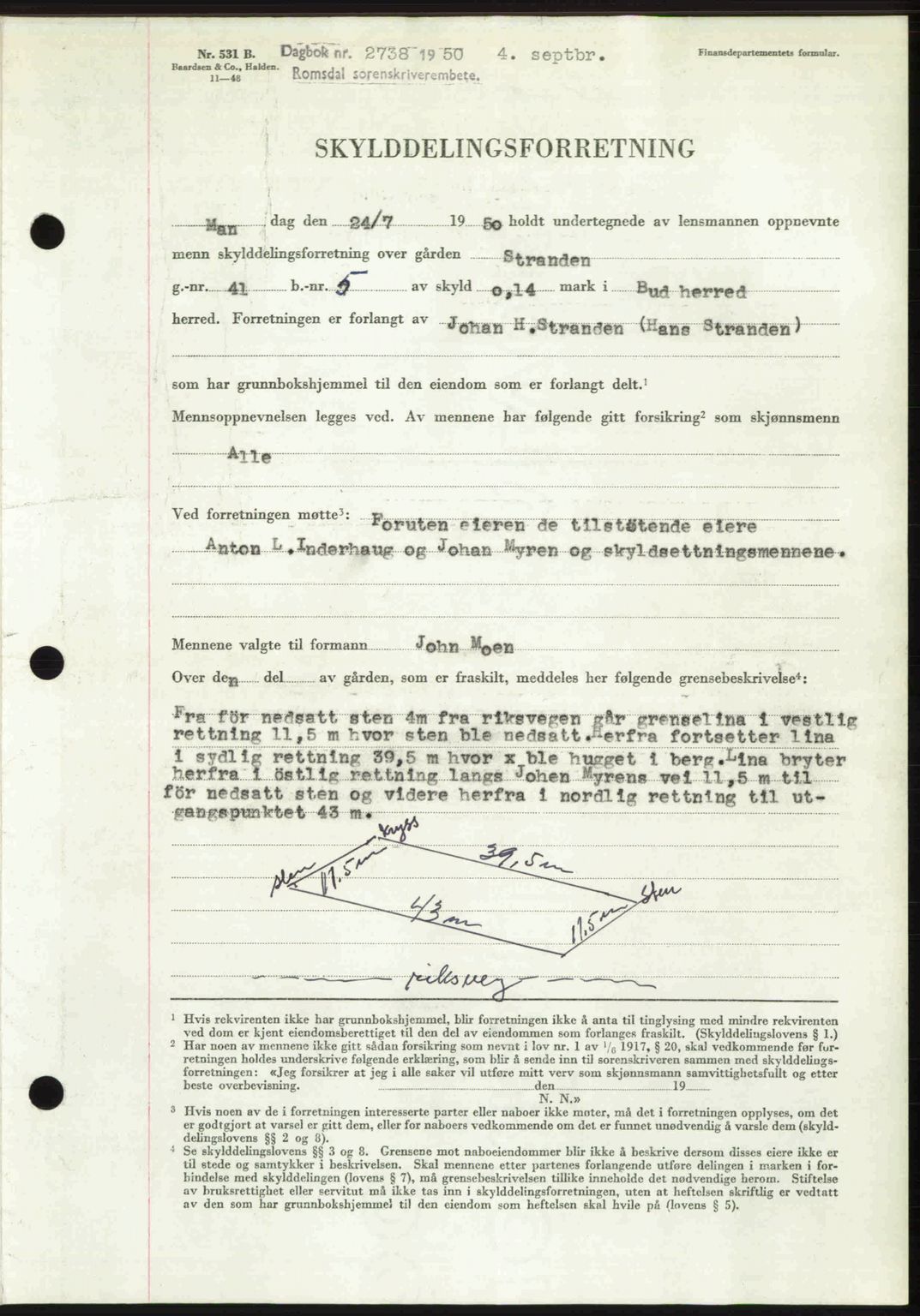 Romsdal sorenskriveri, AV/SAT-A-4149/1/2/2C: Mortgage book no. A34, 1950-1950, Diary no: : 2738/1950