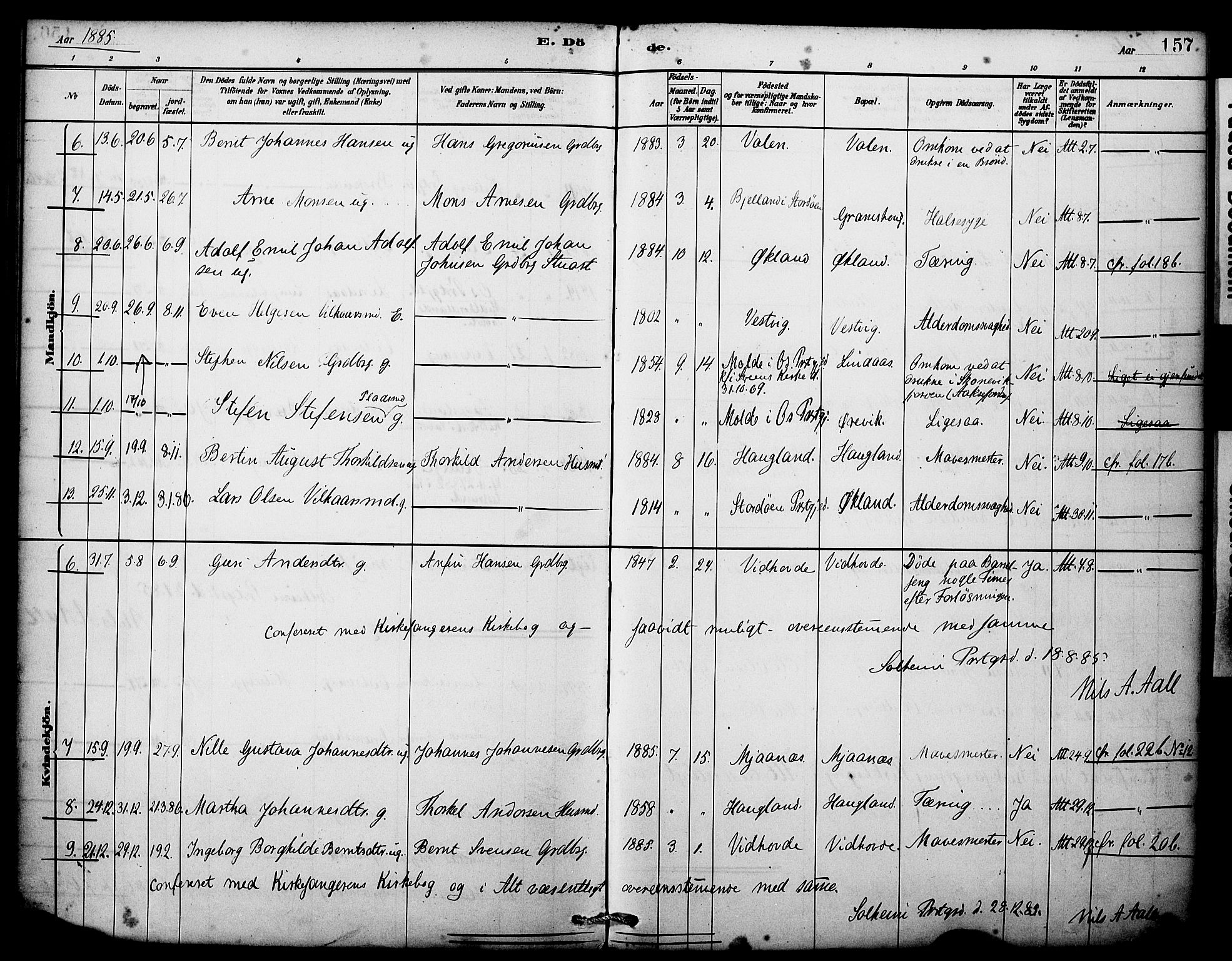 Sveio Sokneprestembete, SAB/A-78501/H/Haa: Parish register (official) no. C 2, 1881-1899, p. 157