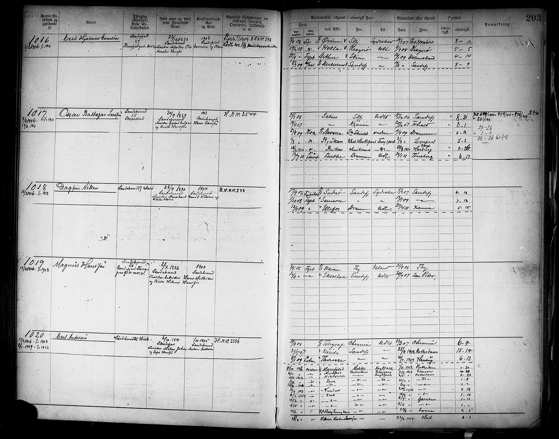 Sandefjord innrulleringskontor, AV/SAKO-A-788/F/Fa/L0005: Annotasjonsrulle, 1894-1911, p. 205