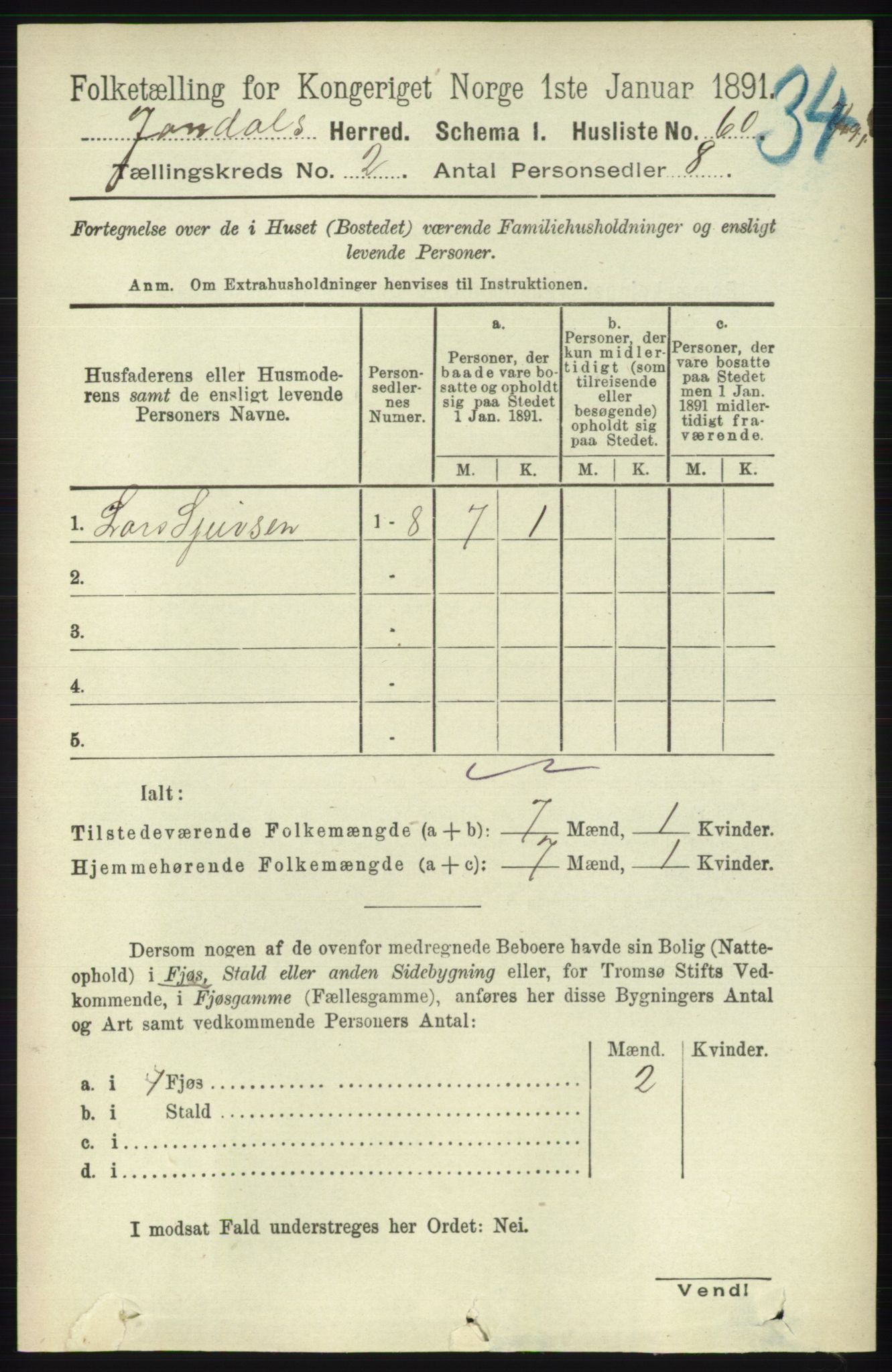 RA, 1891 census for 1227 Jondal, 1891, p. 836