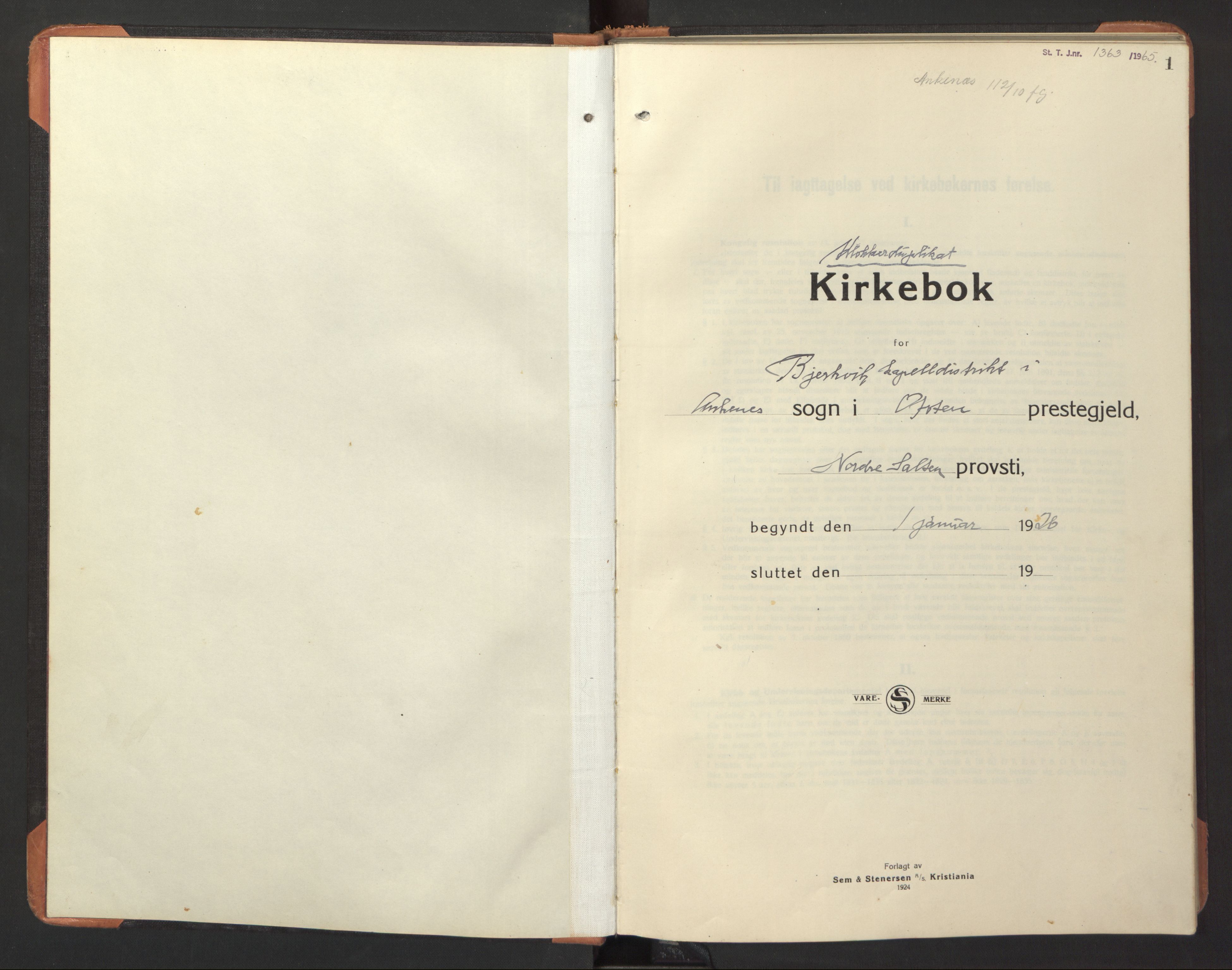 Ministerialprotokoller, klokkerbøker og fødselsregistre - Nordland, AV/SAT-A-1459/868/L0970: Parish register (copy) no. 868C02, 1926-1952, p. 1