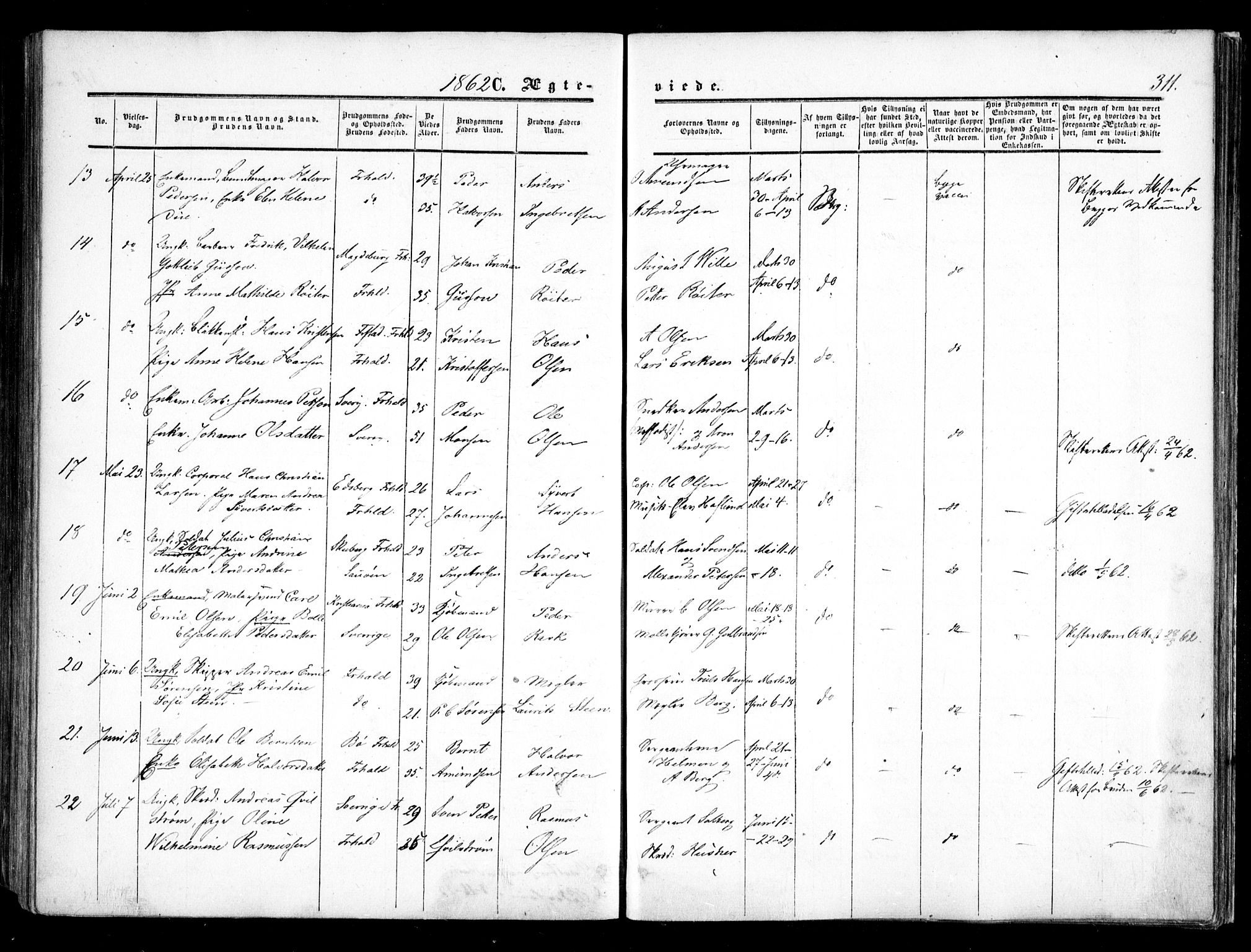 Halden prestekontor Kirkebøker, AV/SAO-A-10909/F/Fa/L0007: Parish register (official) no. I 7, 1857-1865, p. 311