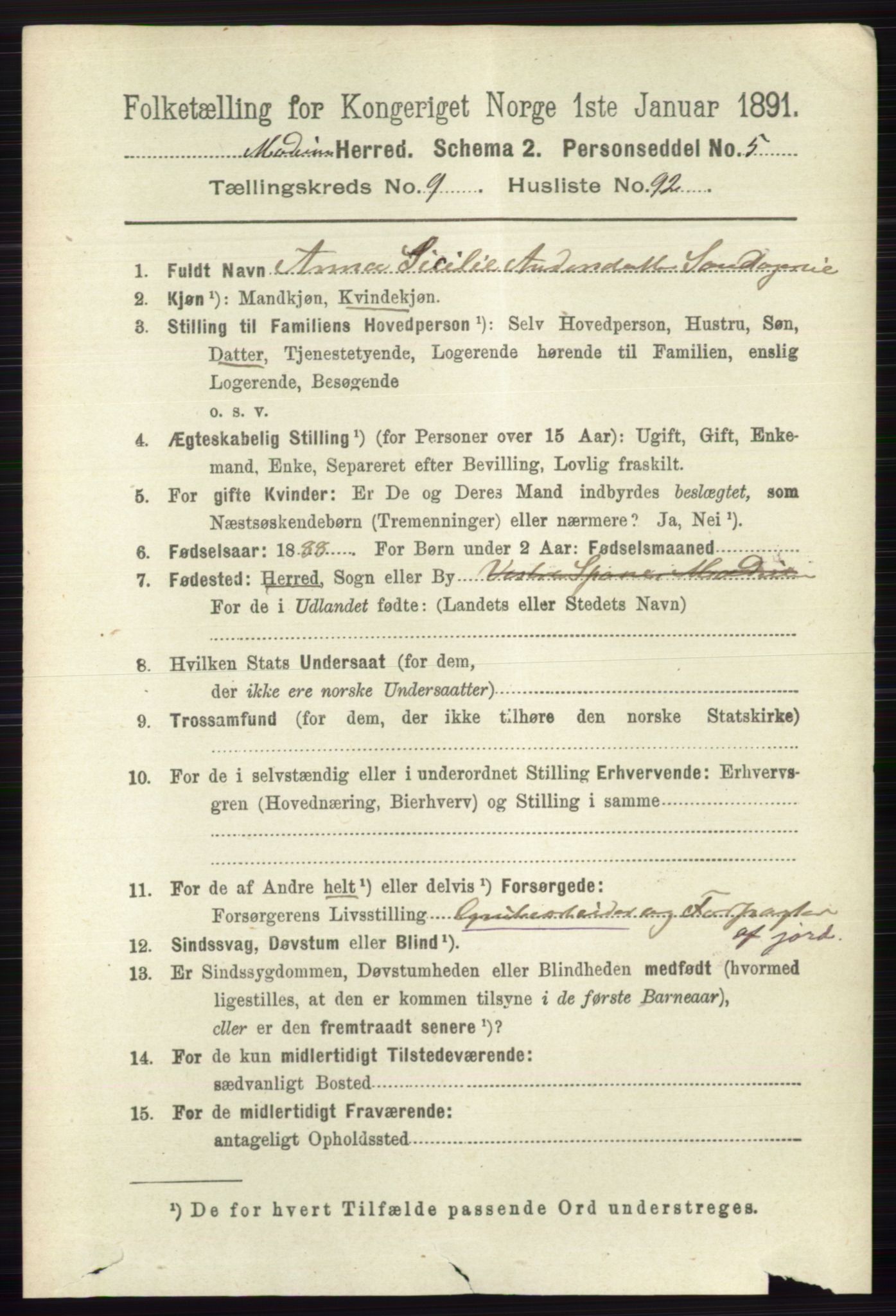 RA, 1891 census for 0623 Modum, 1891, p. 3944