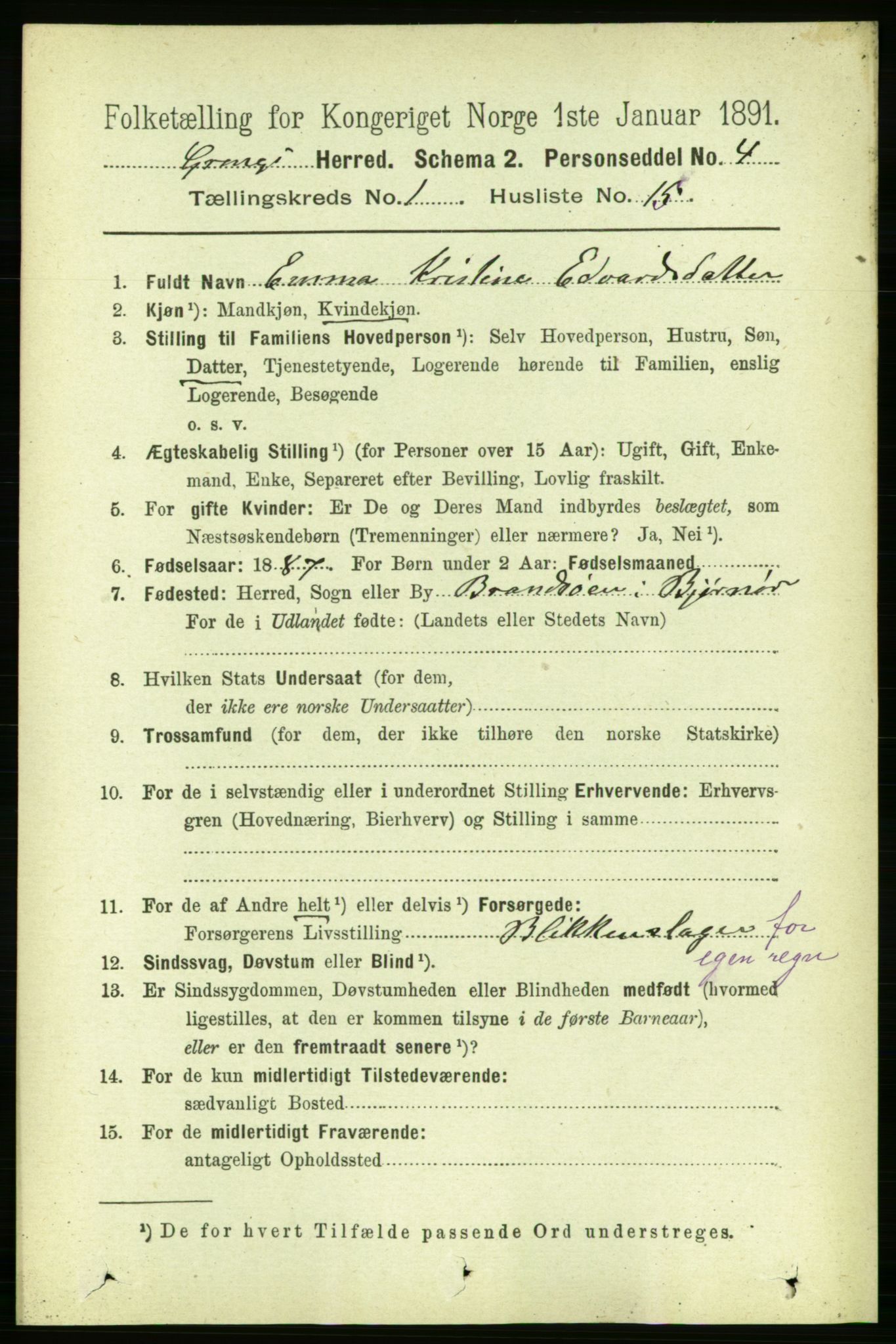 RA, 1891 census for 1742 Grong, 1891, p. 226