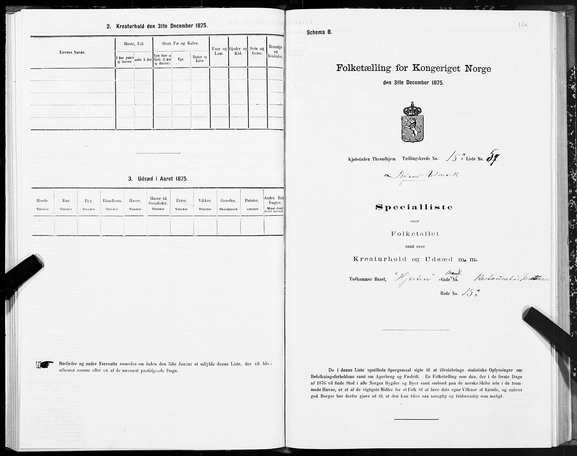 SAT, 1875 census for 1601 Trondheim, 1875, p. 8114