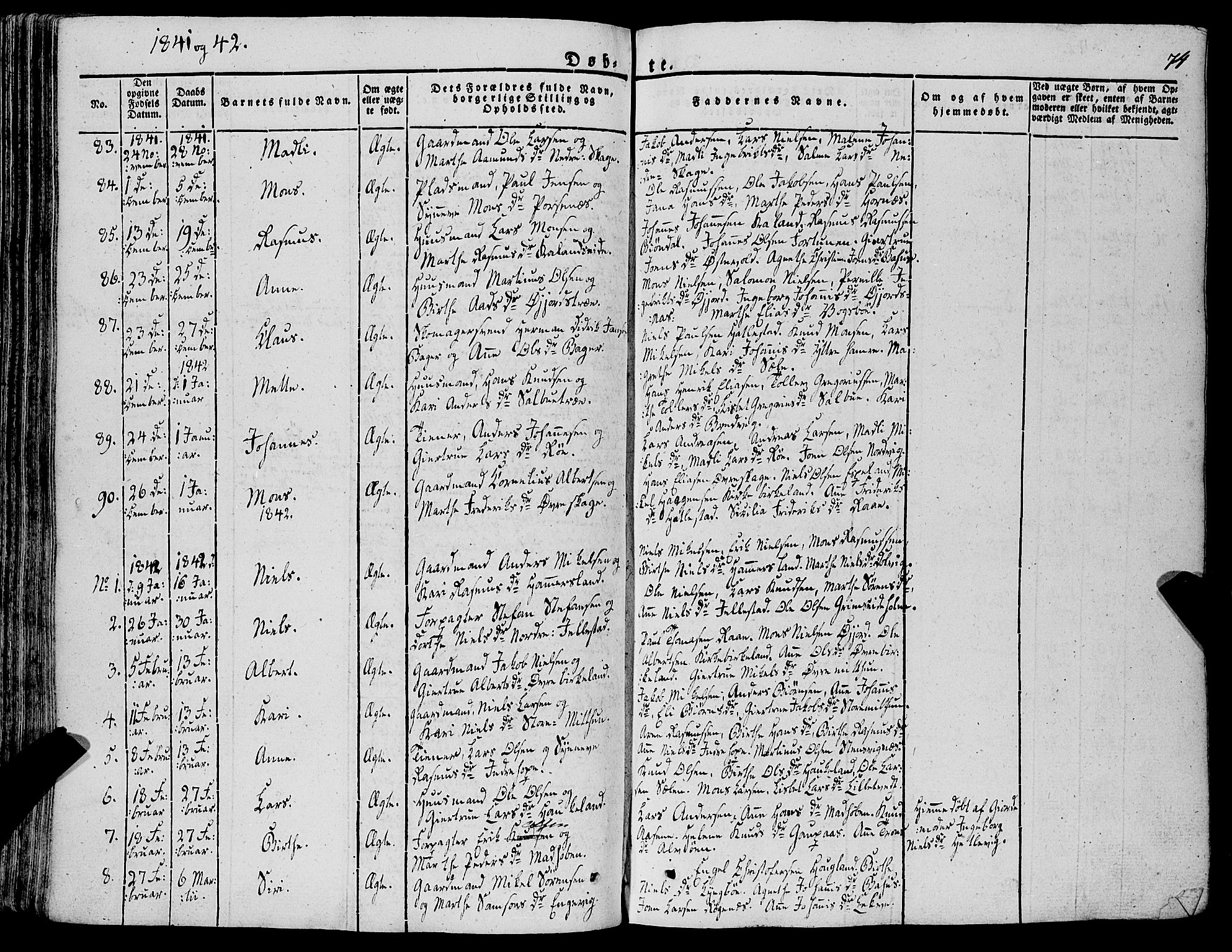 Fana Sokneprestembete, SAB/A-75101/H/Haa/Haaa/L0008: Parish register (official) no. A 8, 1829-1851, p. 74