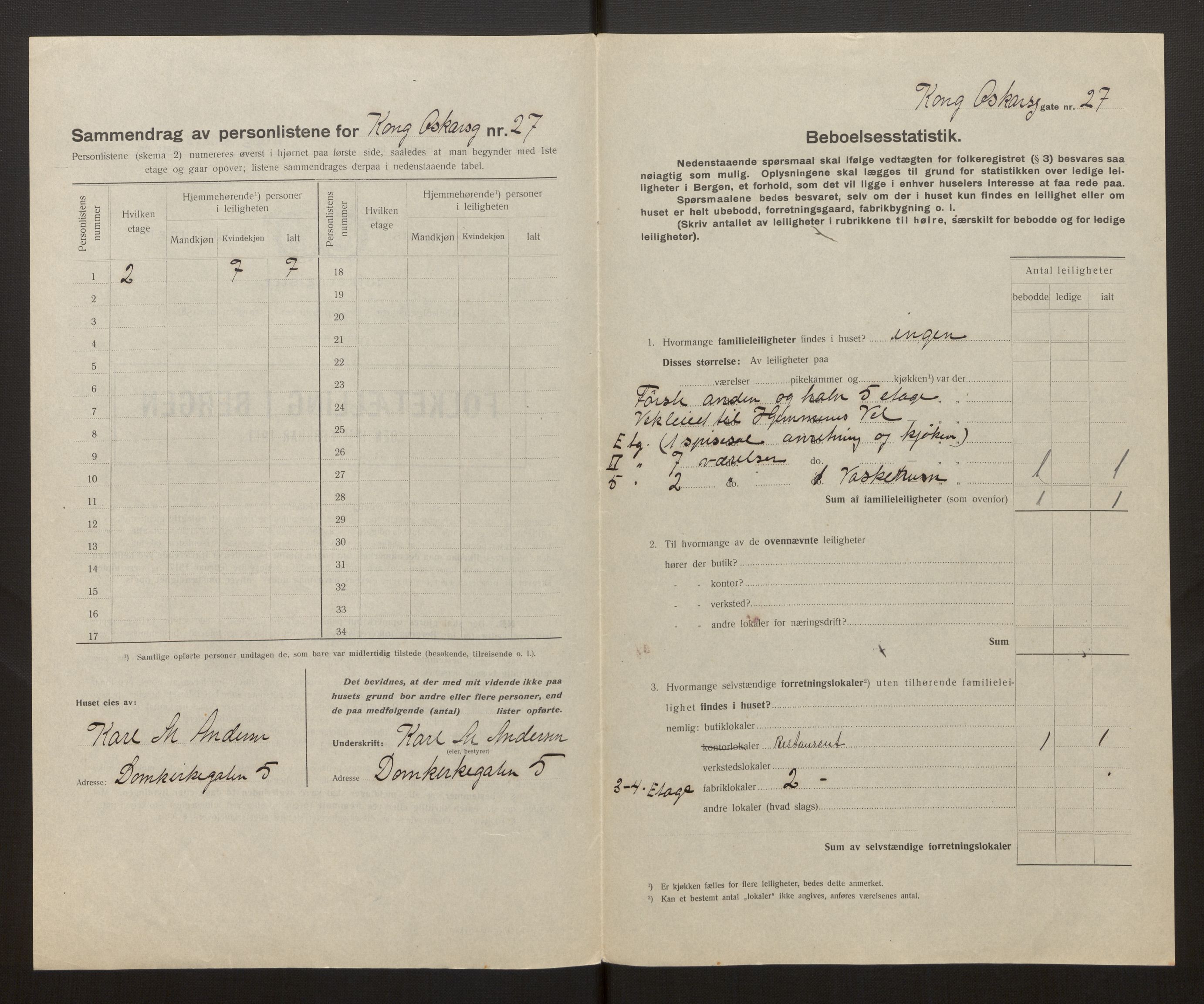 SAB, Municipal Census 1917 for Bergen, 1917, p. 19167