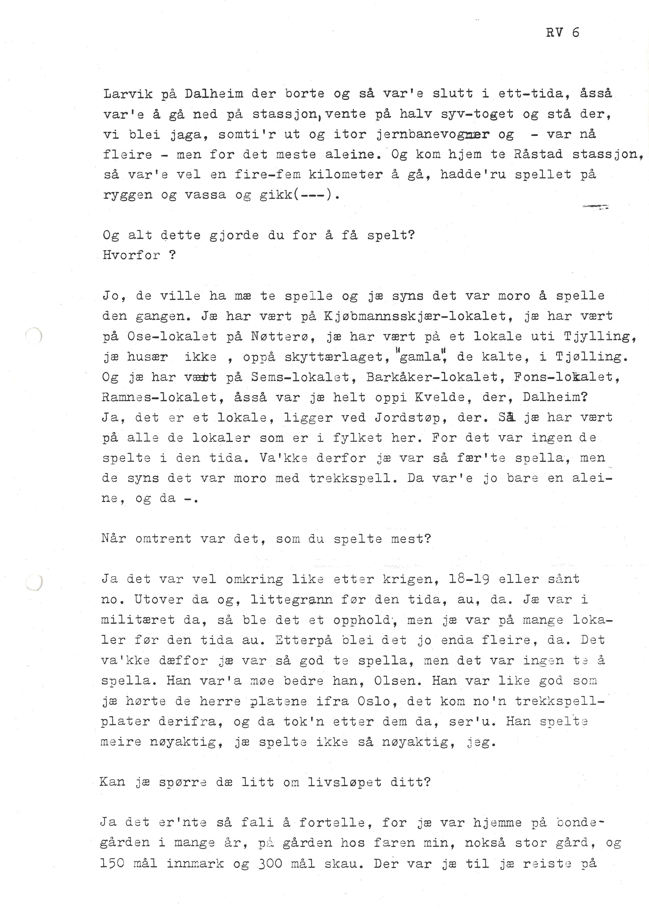 Sa 16 - Folkemusikk fra Vestfold, Gjerdesamlingen, VEMU/A-1868/I/L0001: Informantregister med intervjunedtegnelser, 1979-1986