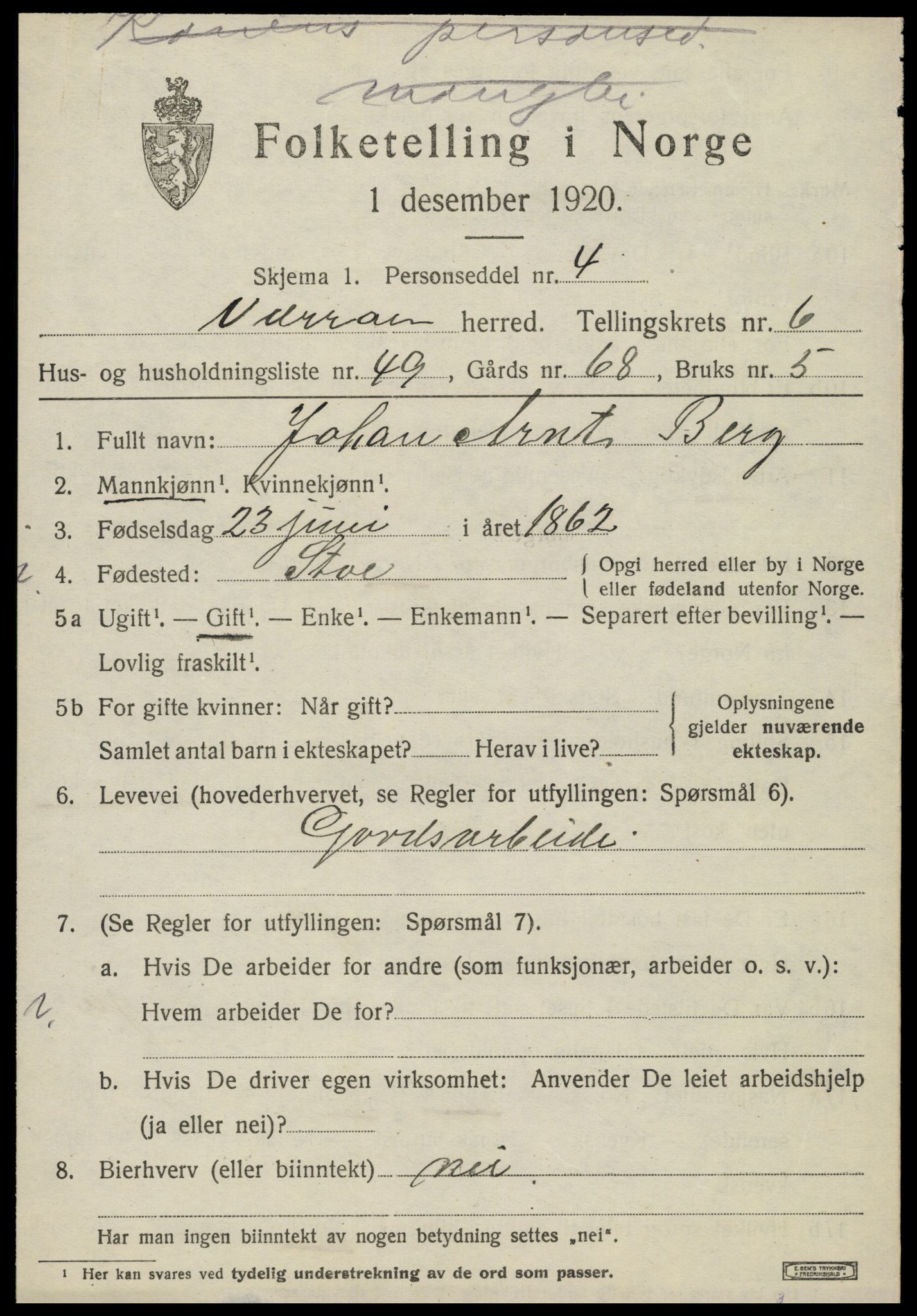 SAT, 1920 census for Verran, 1920, p. 2844