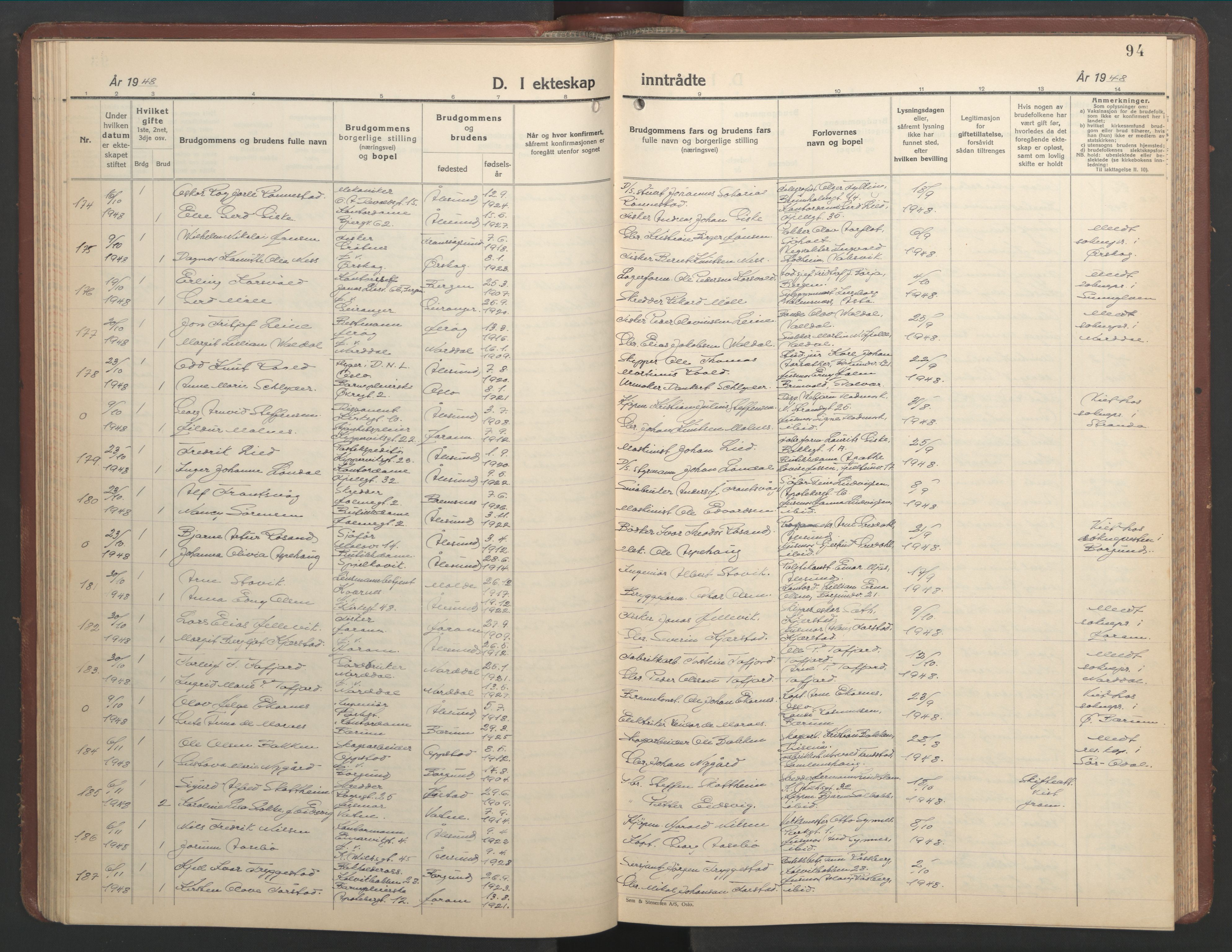 Ministerialprotokoller, klokkerbøker og fødselsregistre - Møre og Romsdal, AV/SAT-A-1454/529/L0479: Parish register (copy) no. 529C16, 1941-1950, p. 94