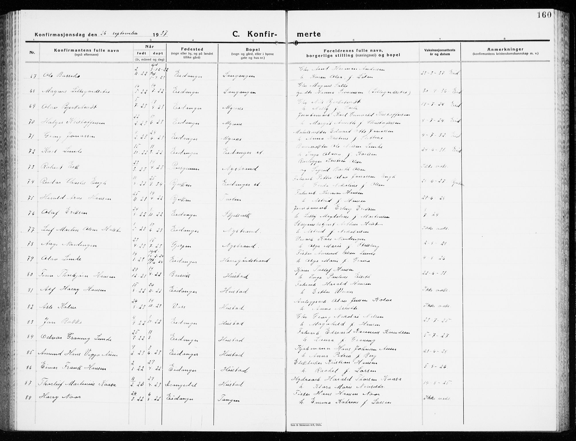 Eidanger kirkebøker, AV/SAKO-A-261/G/Ga/L0005: Parish register (copy) no. 5, 1928-1942, p. 160
