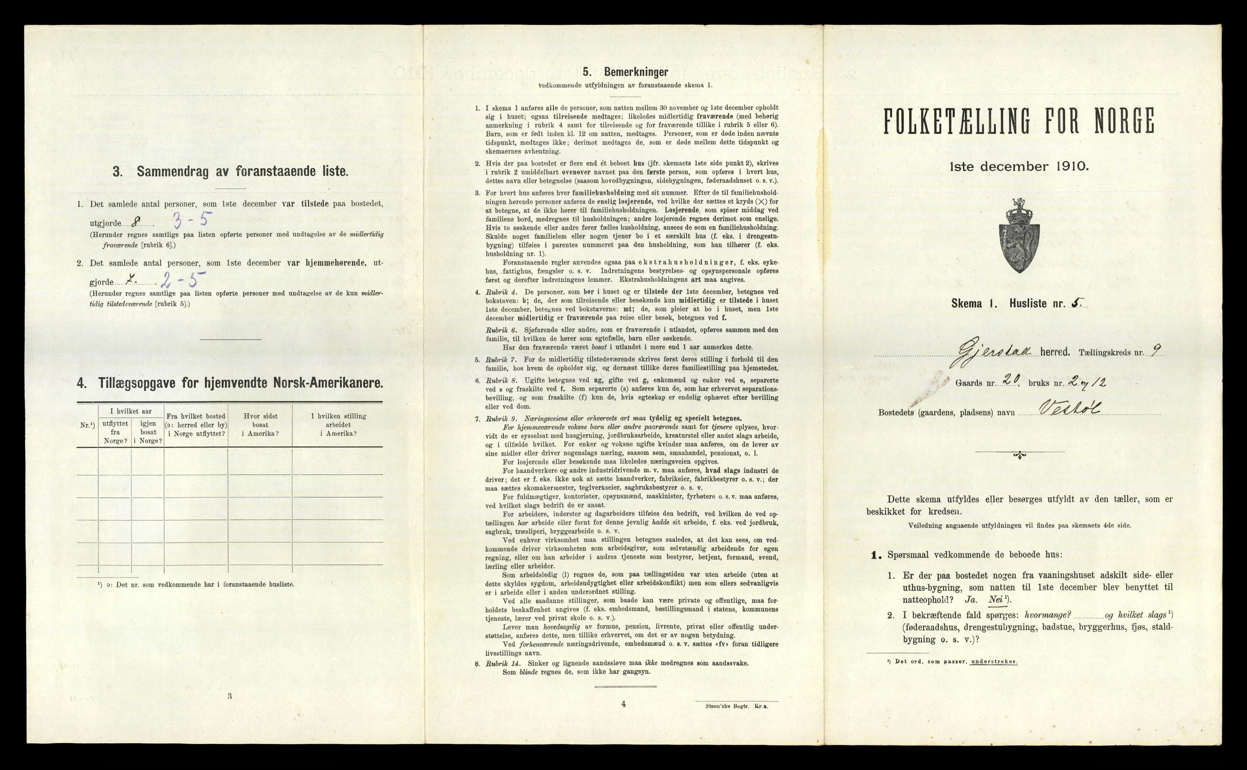 RA, 1910 census for Gjerstad, 1910, p. 713