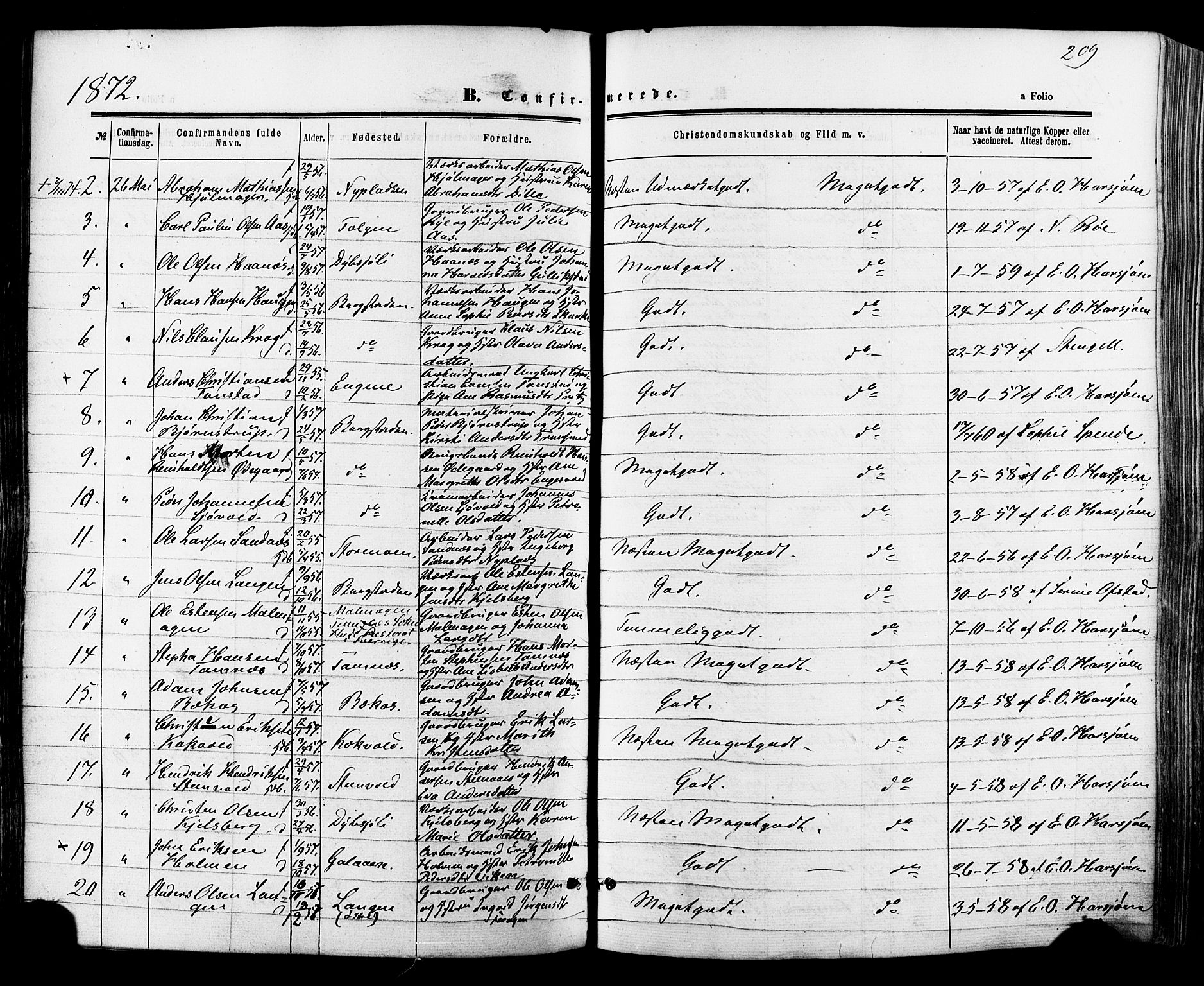 Ministerialprotokoller, klokkerbøker og fødselsregistre - Sør-Trøndelag, SAT/A-1456/681/L0932: Parish register (official) no. 681A10, 1860-1878, p. 209