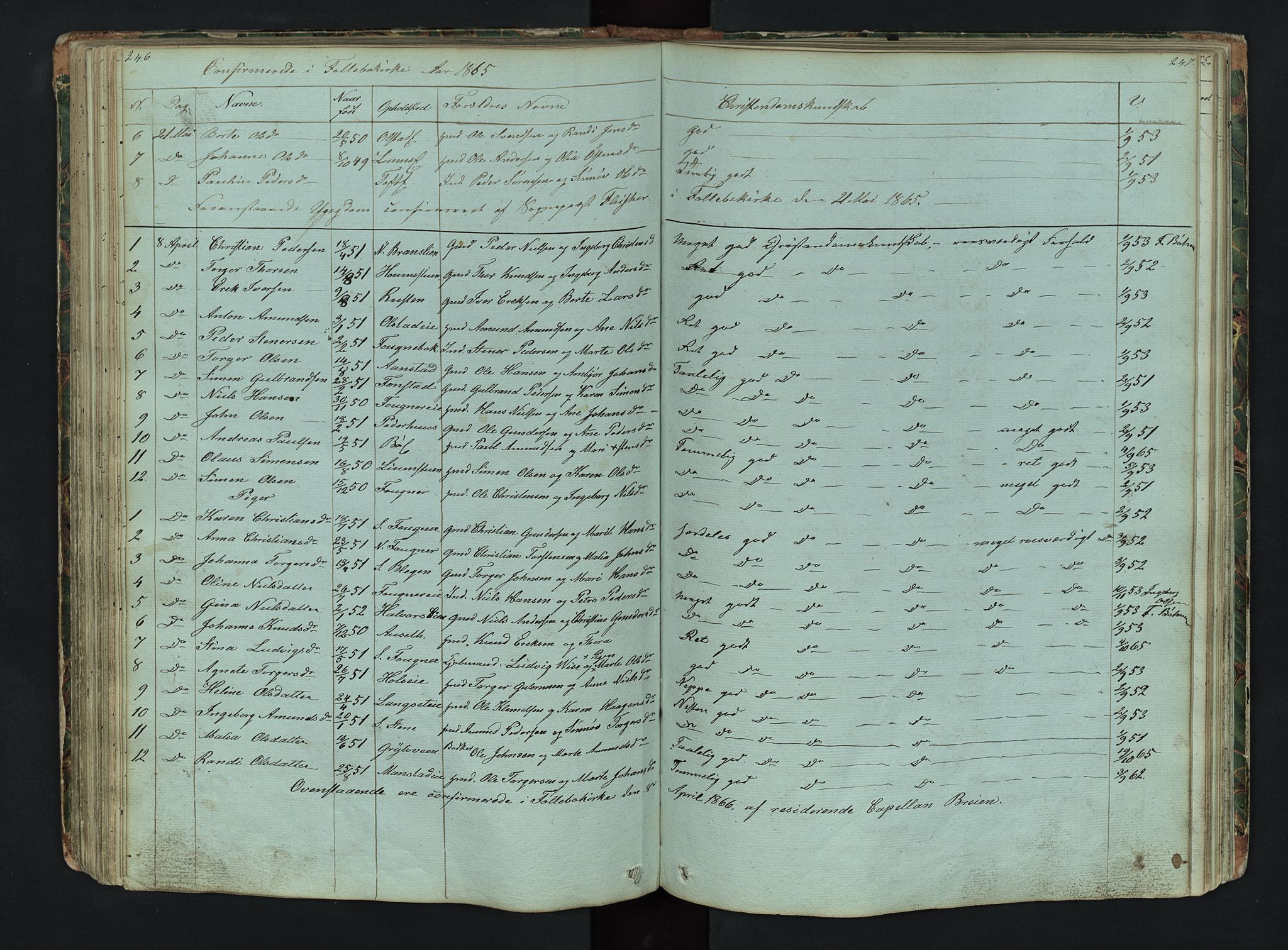 Gausdal prestekontor, SAH/PREST-090/H/Ha/Hab/L0006: Parish register (copy) no. 6, 1846-1893, p. 246-247