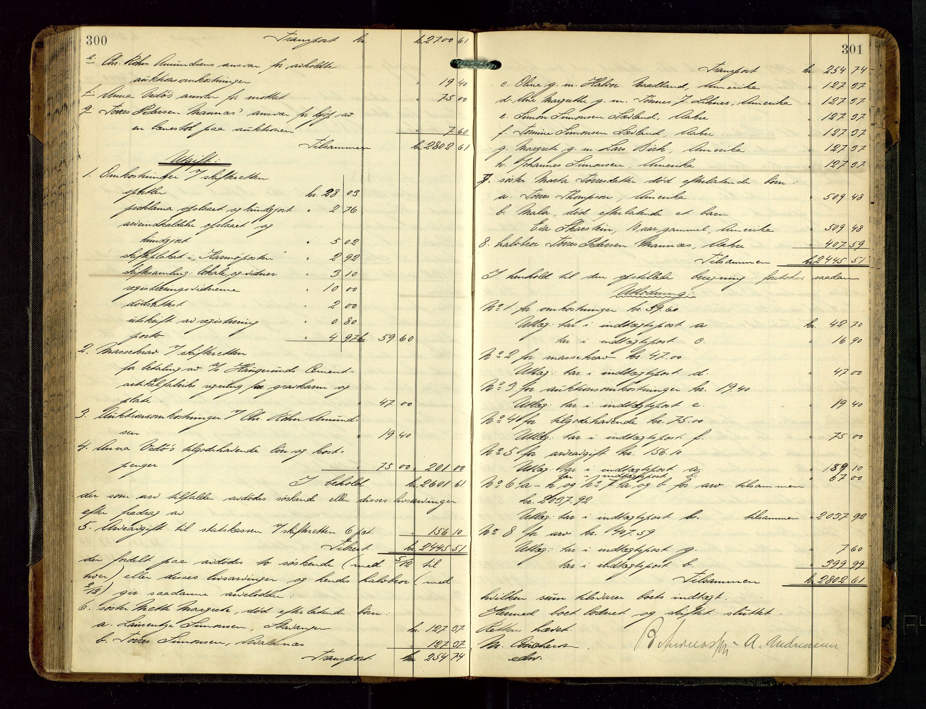 Haugesund tingrett, AV/SAST-A-101415/01/IV/IVD/L0002: Skifteutlodningsprotokoll, med register, 1904-1915, p. 300-301