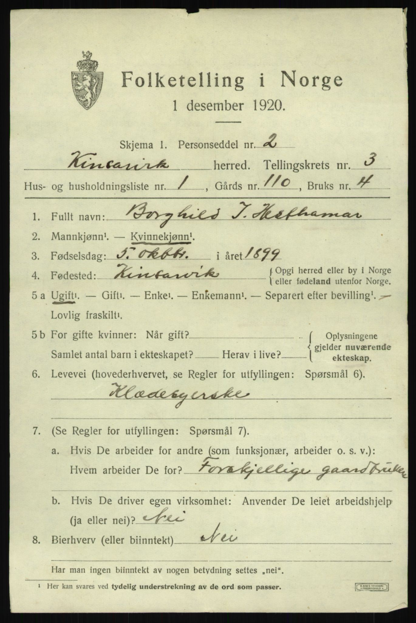 SAB, 1920 census for Kinsarvik, 1920, p. 1792