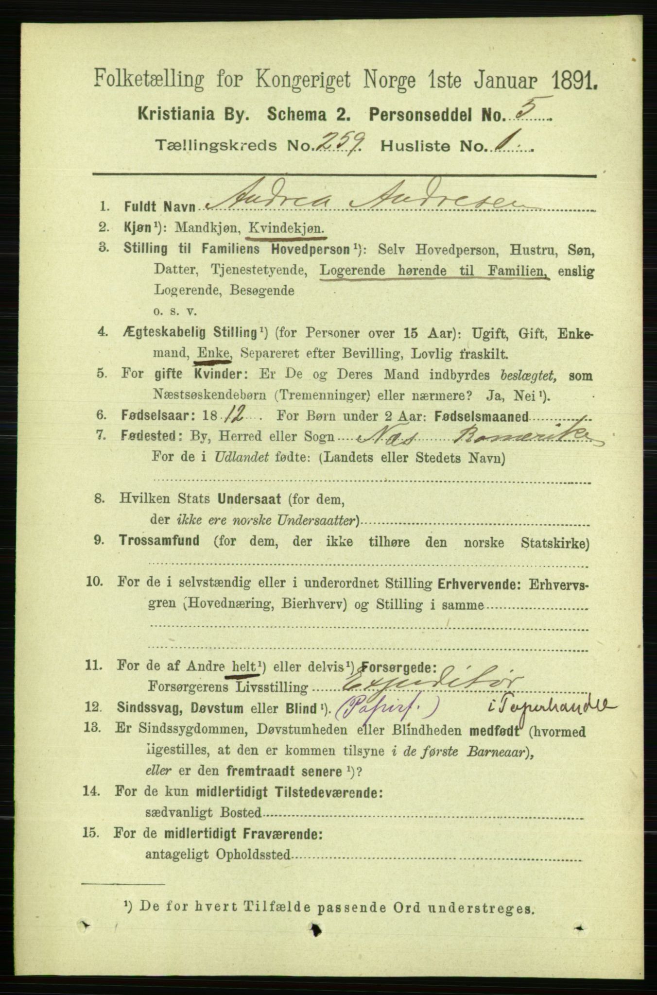 RA, 1891 census for 0301 Kristiania, 1891, p. 157436