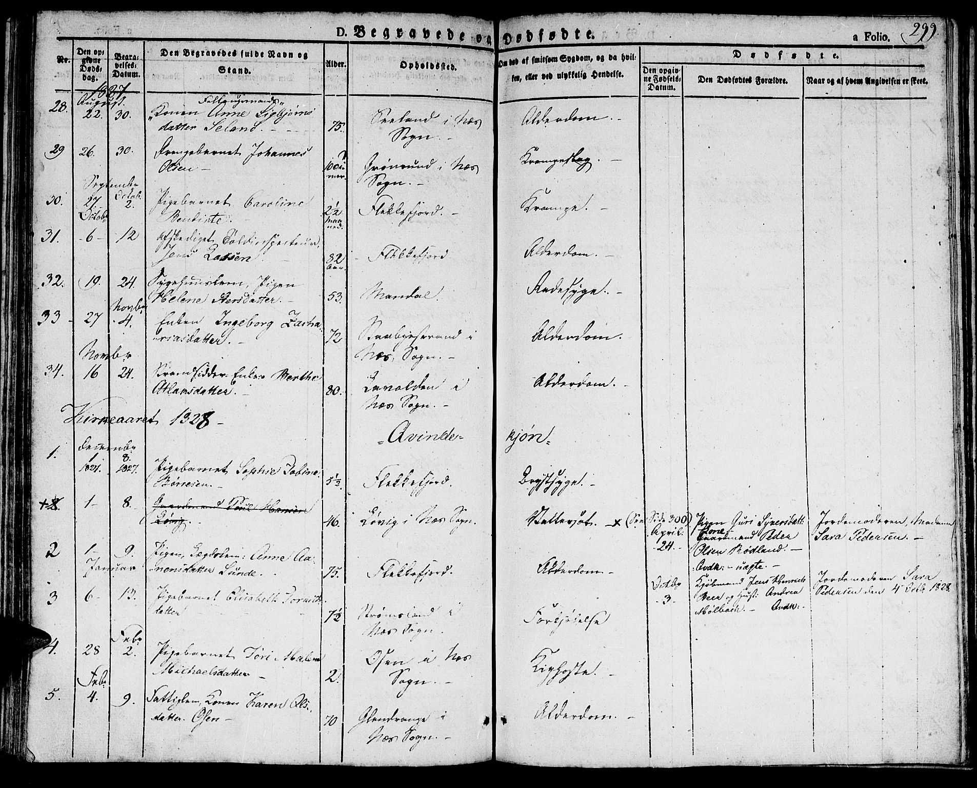 Flekkefjord sokneprestkontor, SAK/1111-0012/F/Fb/Fbc/L0004: Parish register (copy) no. B 4, 1827-1846, p. 299