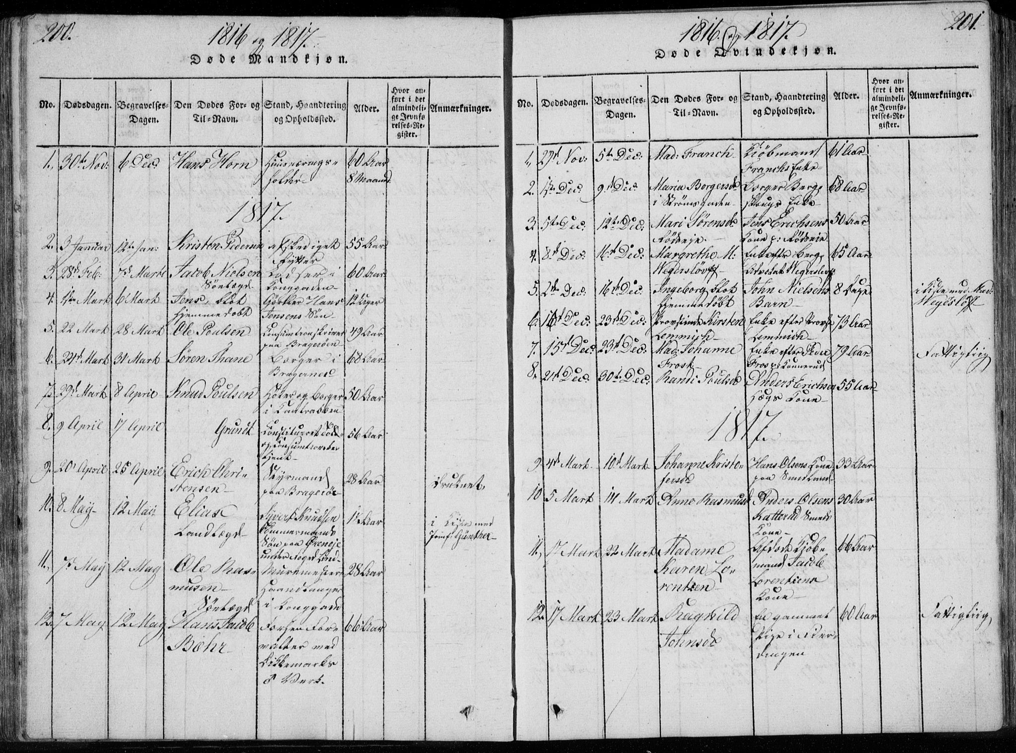 Bragernes kirkebøker, AV/SAKO-A-6/F/Fa/L0007: Parish register (official) no. I 7, 1815-1829, p. 200-201