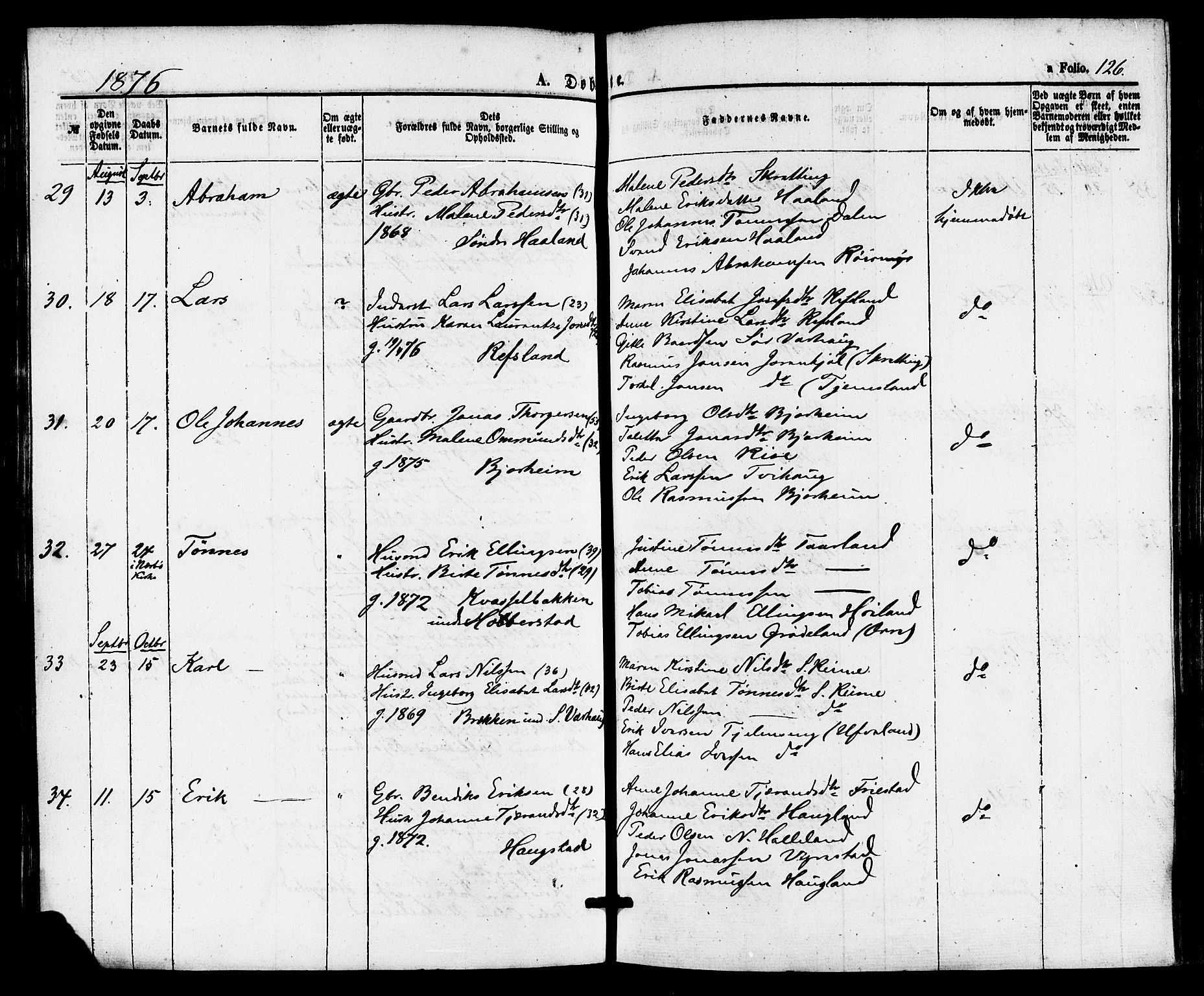 Hå sokneprestkontor, AV/SAST-A-101801/001/30BA/L0009: Parish register (official) no. A 8, 1855-1878, p. 126