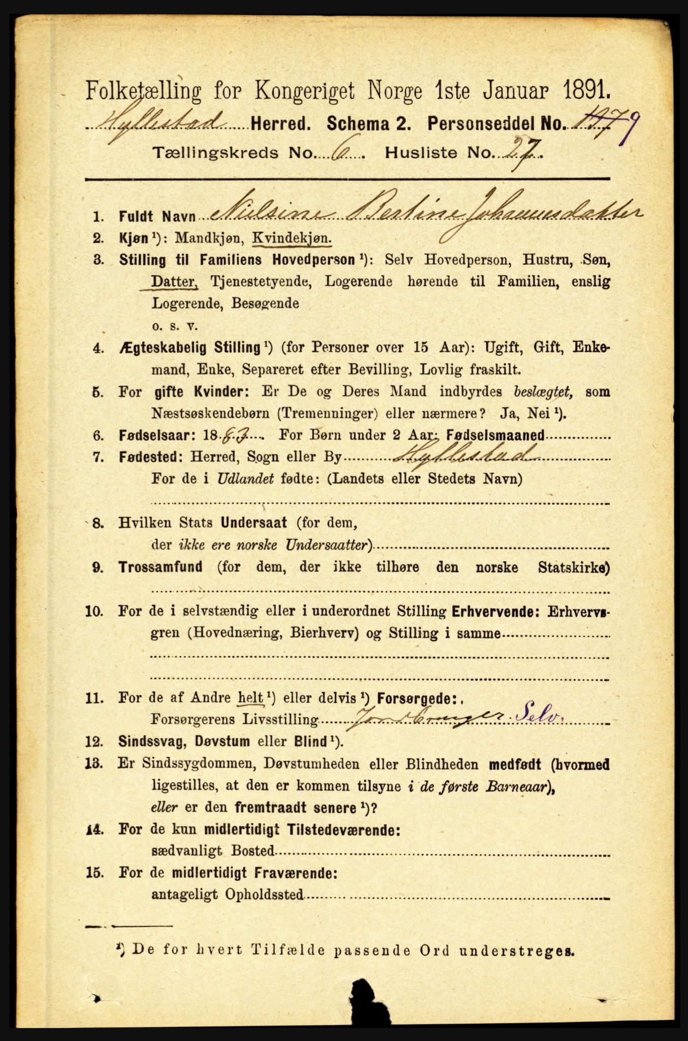 RA, 1891 census for 1413 Hyllestad, 1891, p. 1156