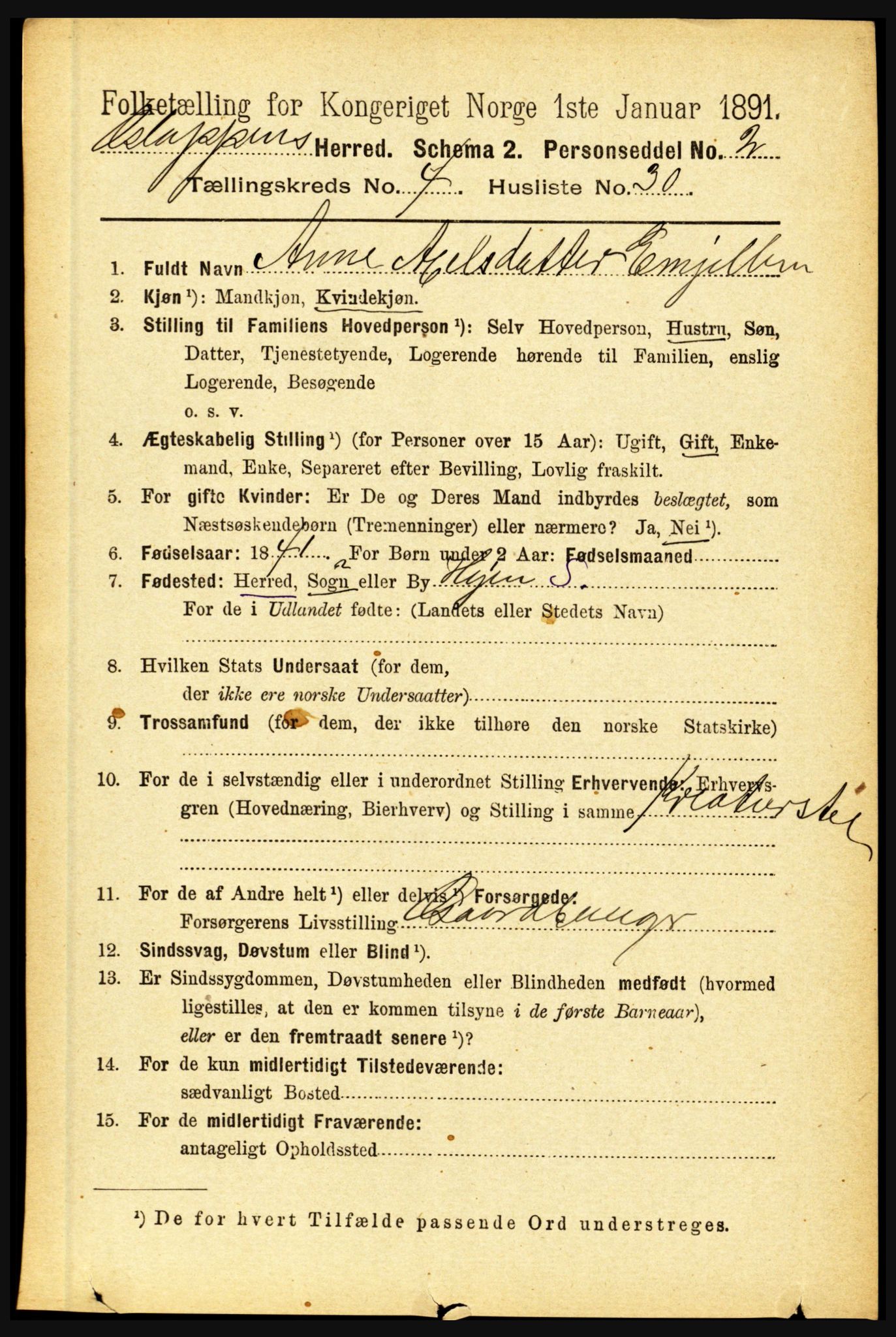 RA, 1891 census for 1445 Gloppen, 1891, p. 1925