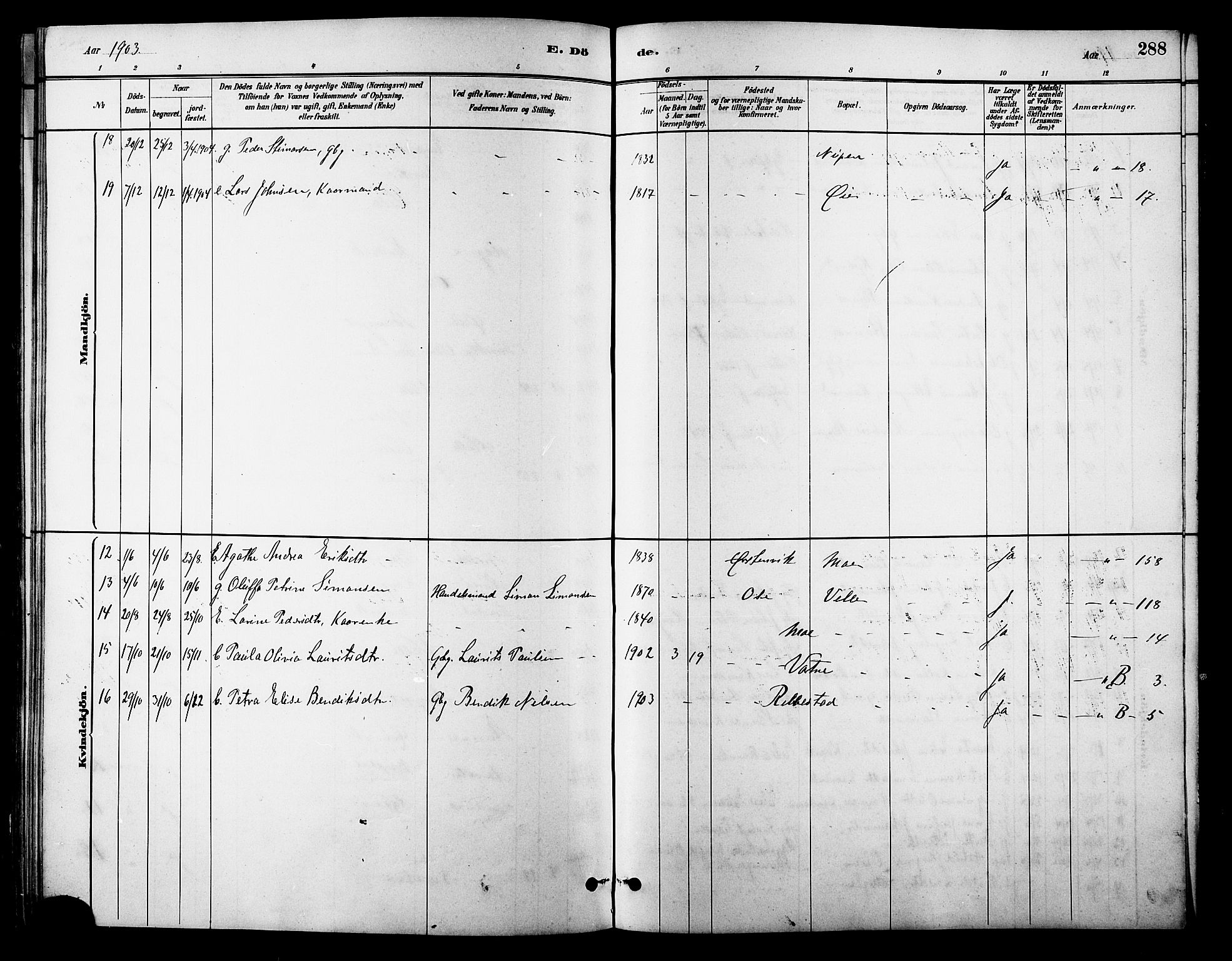 Ministerialprotokoller, klokkerbøker og fødselsregistre - Møre og Romsdal, AV/SAT-A-1454/513/L0189: Parish register (copy) no. 513C03, 1883-1904, p. 288