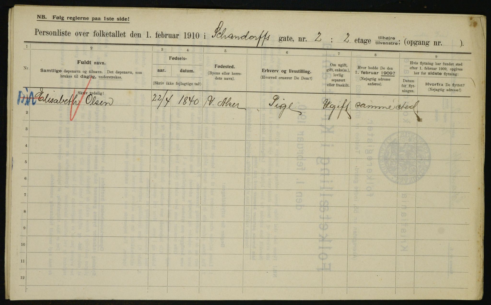 OBA, Municipal Census 1910 for Kristiania, 1910, p. 85499