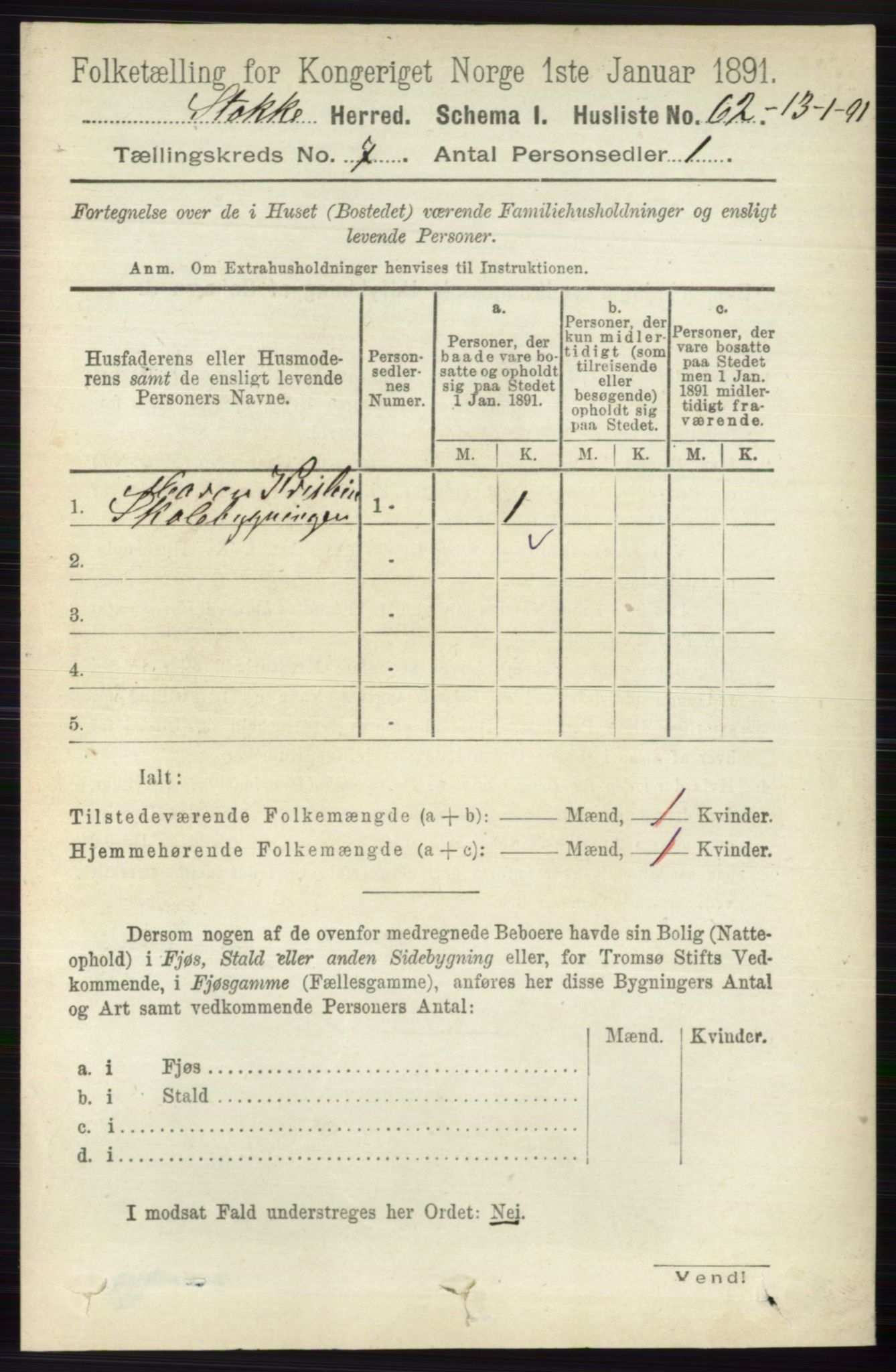 RA, 1891 census for 0720 Stokke, 1891, p. 4569