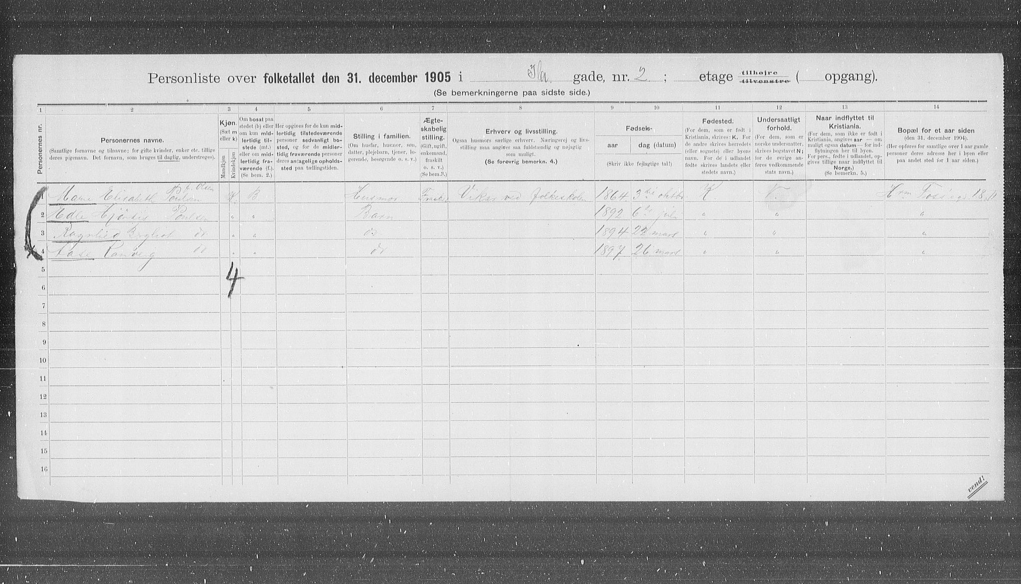 OBA, Municipal Census 1905 for Kristiania, 1905, p. 22735