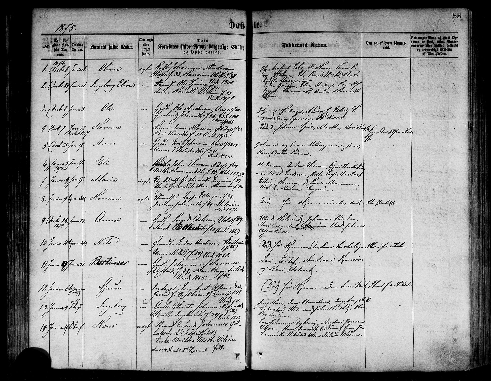 Vik sokneprestembete, AV/SAB-A-81501/H/Haa/Haaa/L0009: Parish register (official) no. A 9, 1866-1877, p. 83