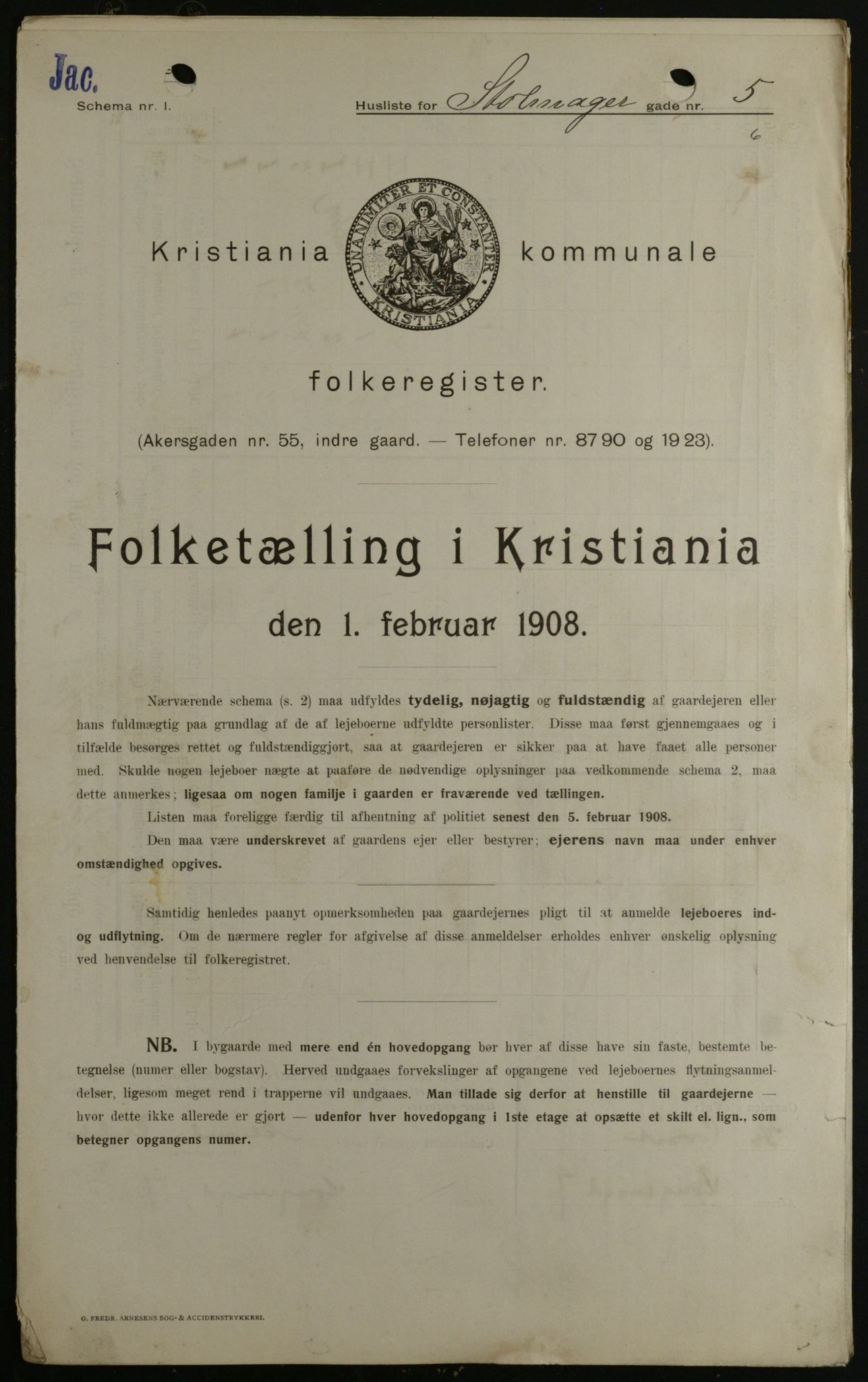 OBA, Municipal Census 1908 for Kristiania, 1908, p. 92190