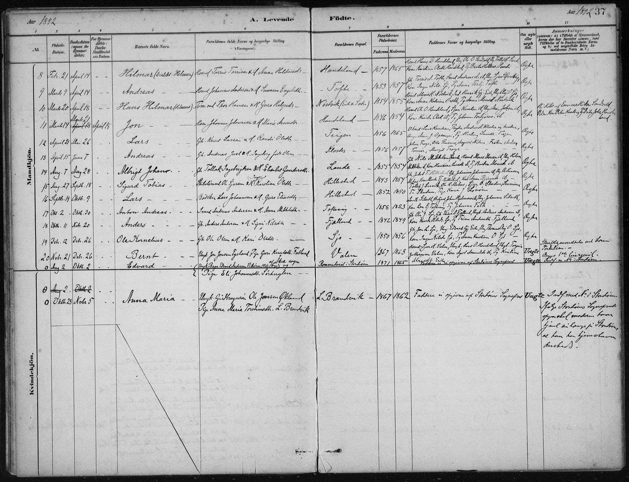 Fjelberg sokneprestembete, SAB/A-75201/H/Haa: Parish register (official) no. C  1, 1879-1918, p. 37